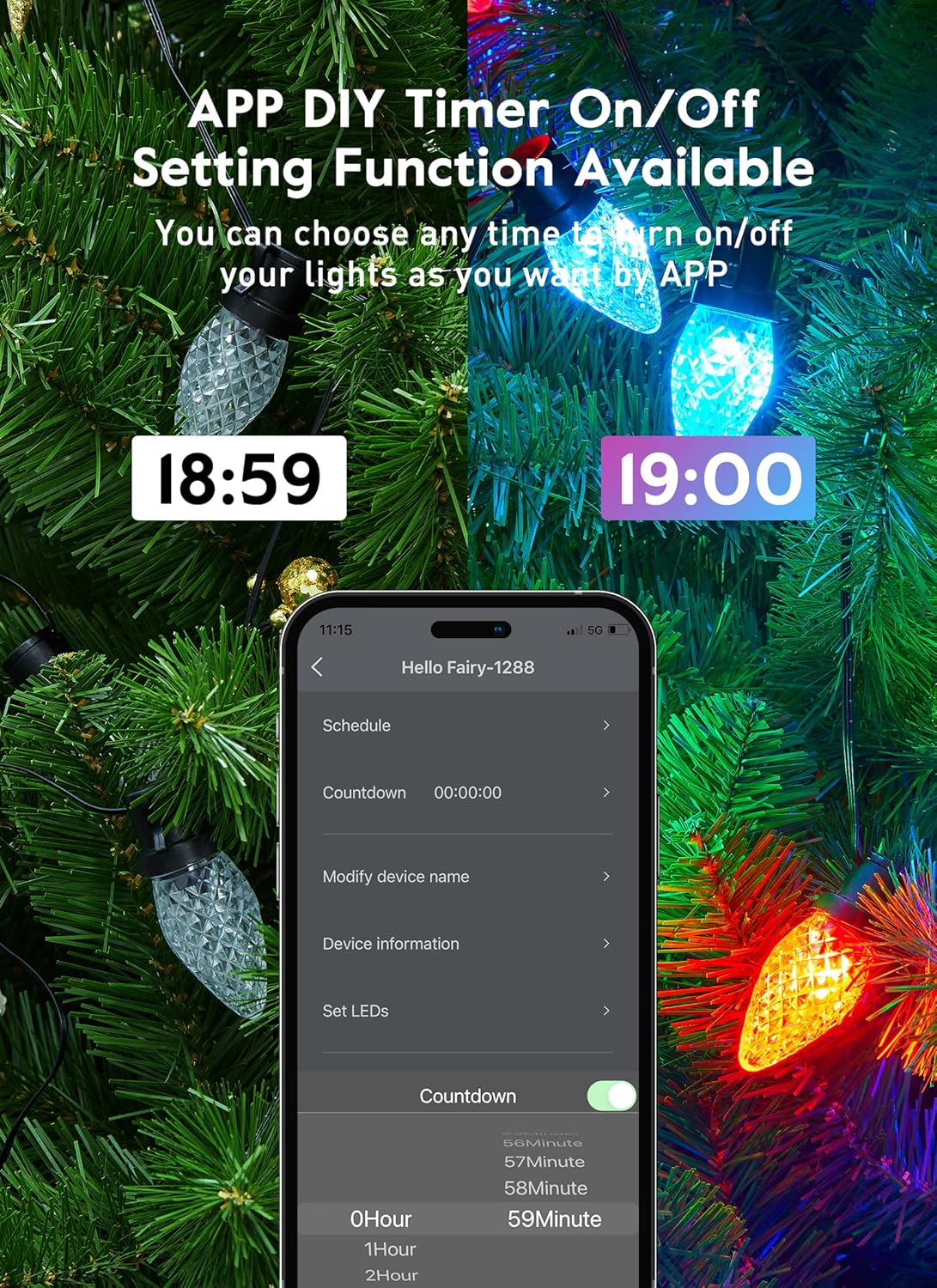 Minetom Luces de Navidad inteligentes C9 RGB, 98 pies, 150 luces LED C9 que cambian de color con aplicación remota de sincronización de música, tira