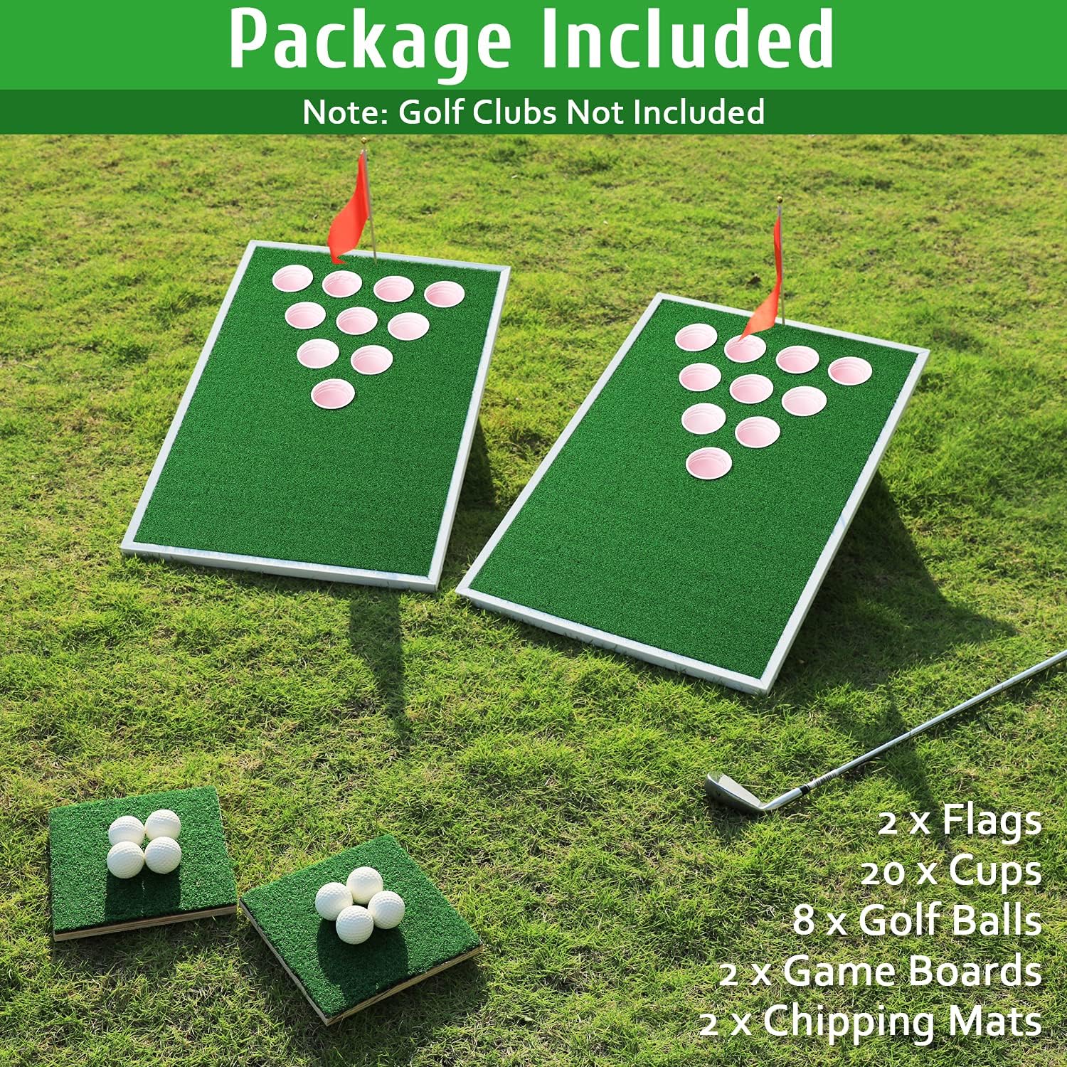 OOFIT Juego de Cornhole de golf combinado con juego de pong, tablas de juego de astillado con alfombrillas de astillado y pelotas de golf para