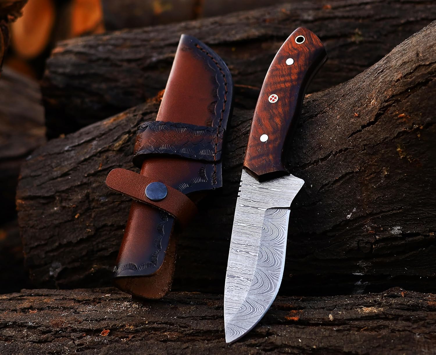 Cuchillo hecho a mano de hoja fija de acero Damasco – Cuchillo de caza – Cuchillo de Bushcraft – Cuchillos de hoja fija de alto carbono – Cuchillos