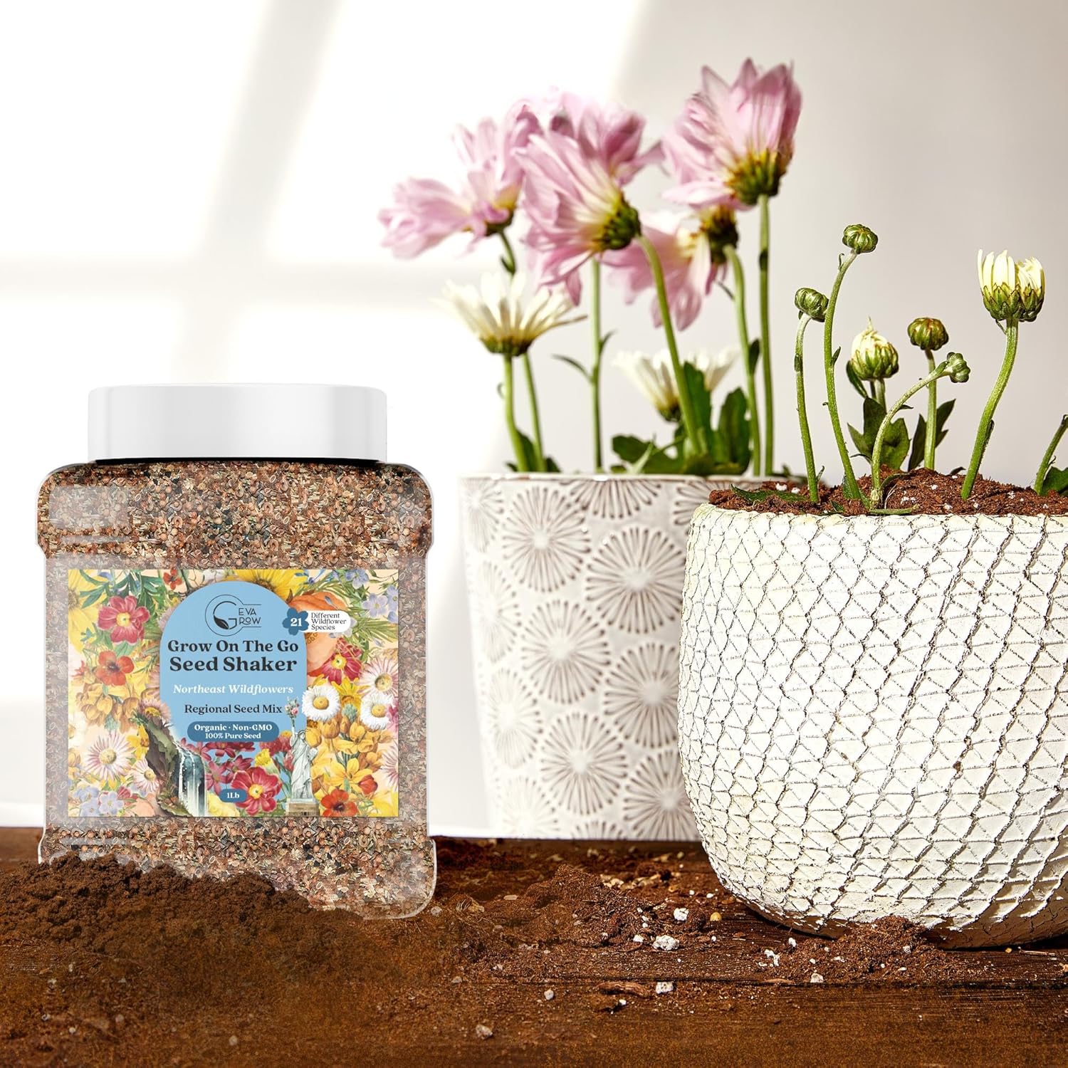 Bulk Regional Wildflower Seed Tub – Semillas de flores silvestres del noreste orgánicas, sin OMG, 100% semillas puras, 21 variedades de semillas,