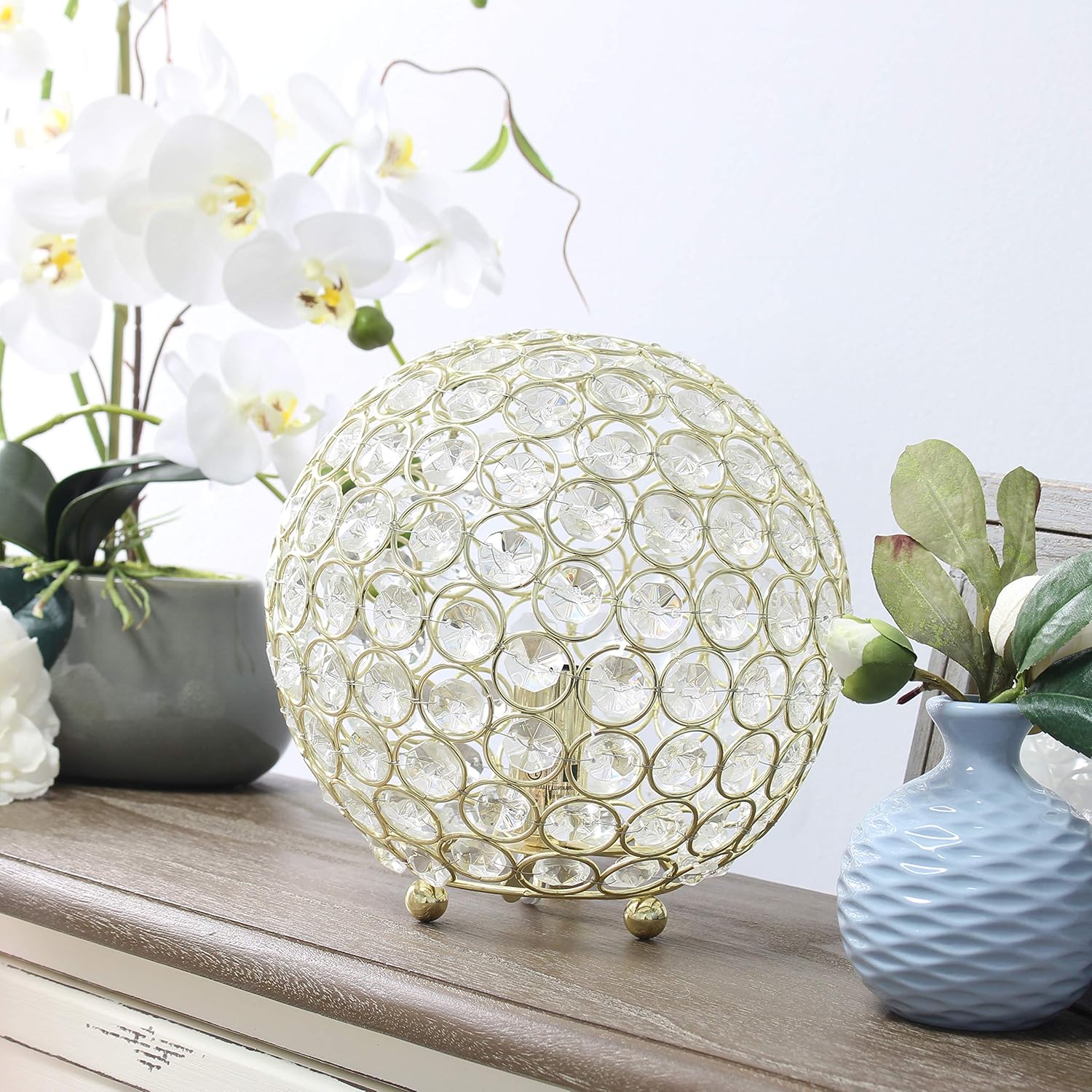 Diseños elipse elegantes, lámpara de mesa de lentejuelas de cristal, de 20 cm (8 pulgadas).