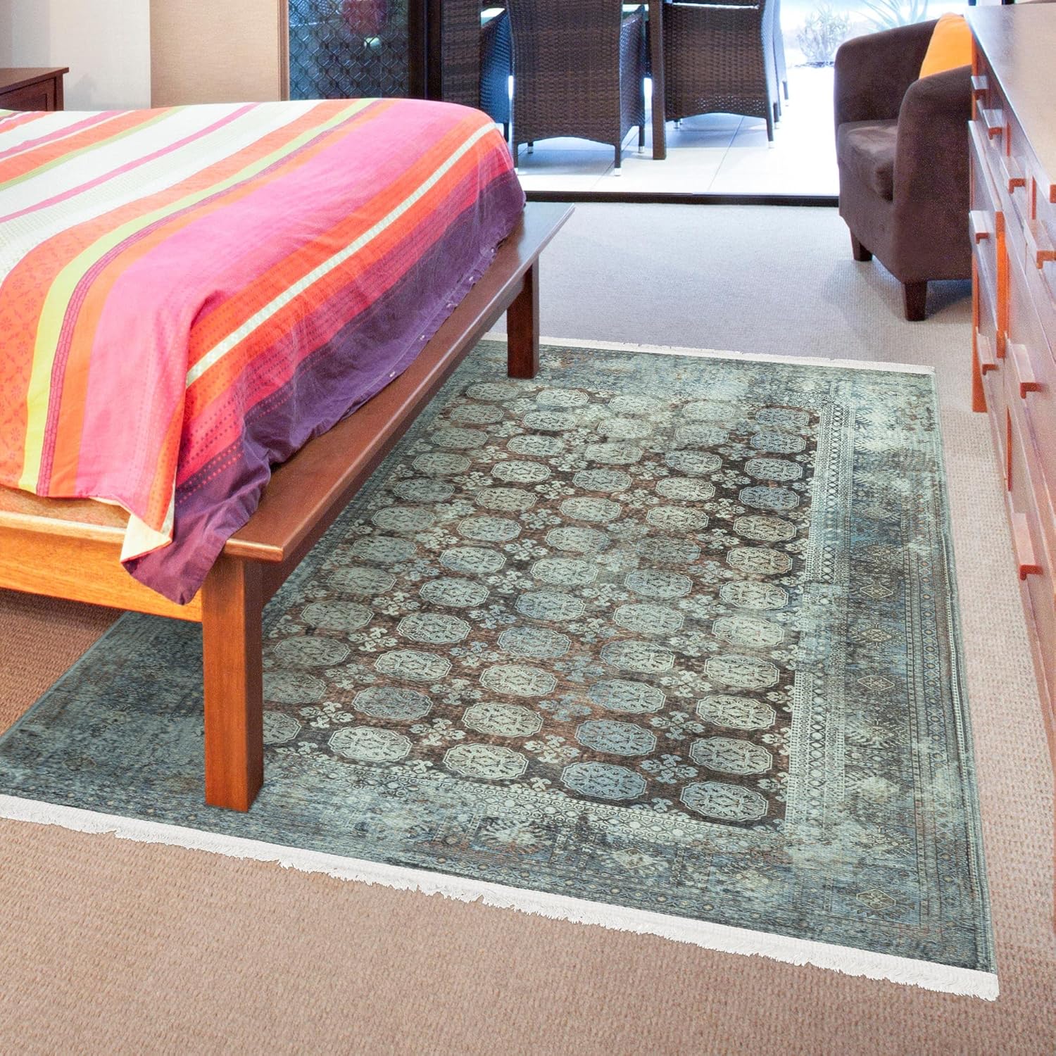 Ottomanson Alfombra de algodón lavable sin arrugas, diseño oriental, de 4 x 6 pulgadas, para sala de estar, 4 x 6 pies, color óxido