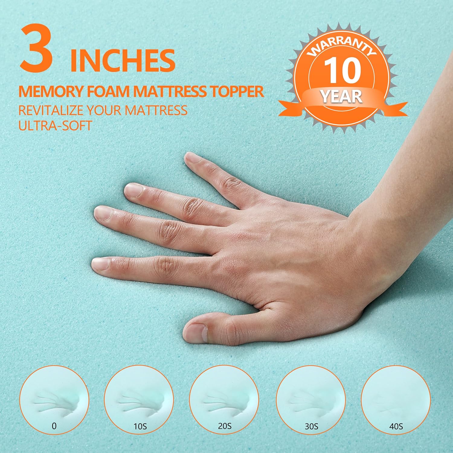 BedLuxury – Cubrecolchón de espuma viscoelástica de gel refrescante, tamaño matrimonial, 3pulgadas, suave, alta densidad, para dolor de espalda, con