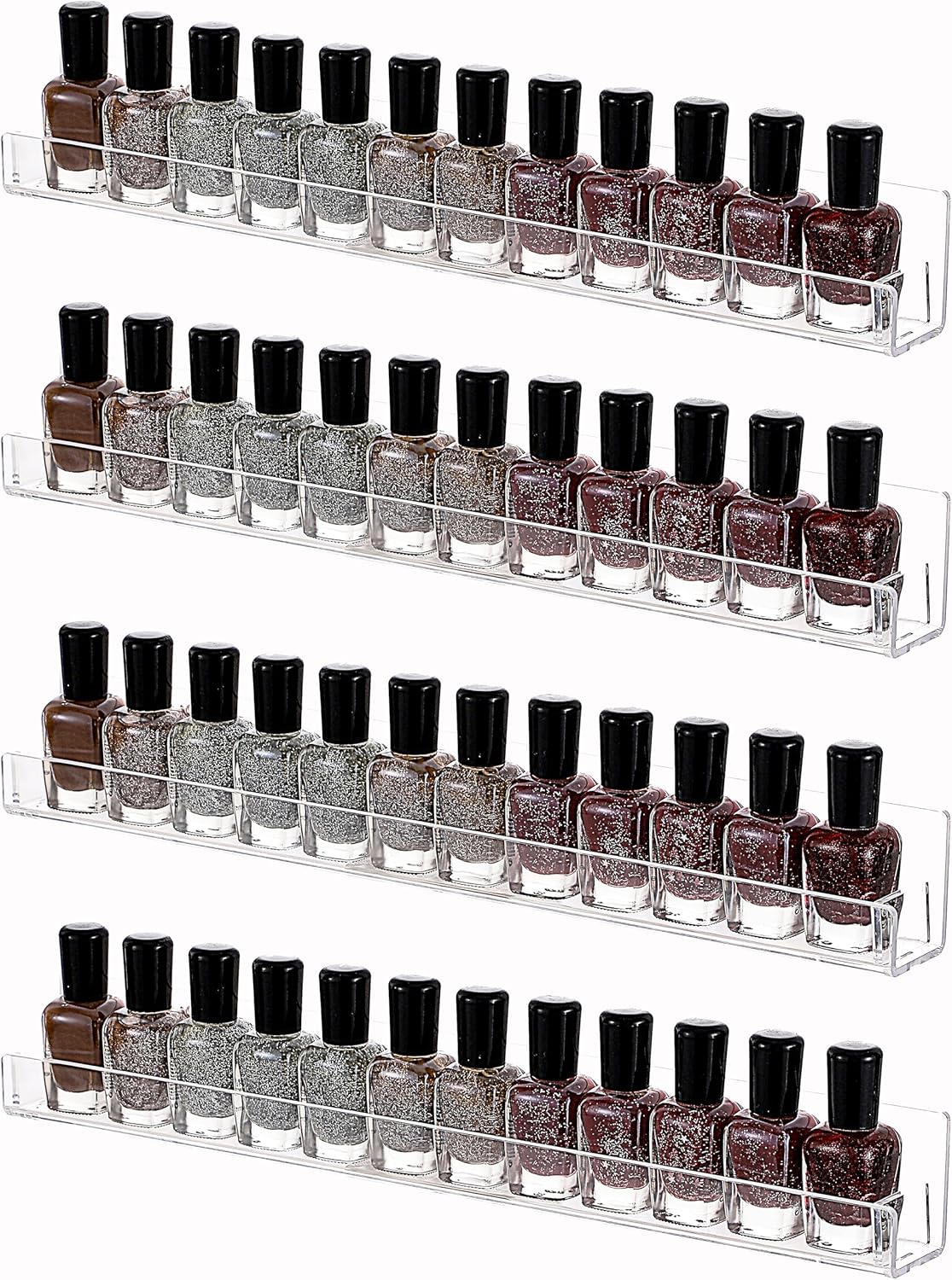 4 Pack Nail Polish Rack Wall Mounted Shelf with Removable Anti-Slip End Inserts,15 Inches Invisible Acrylic Floating Bookshelf for Kids Room,Picture