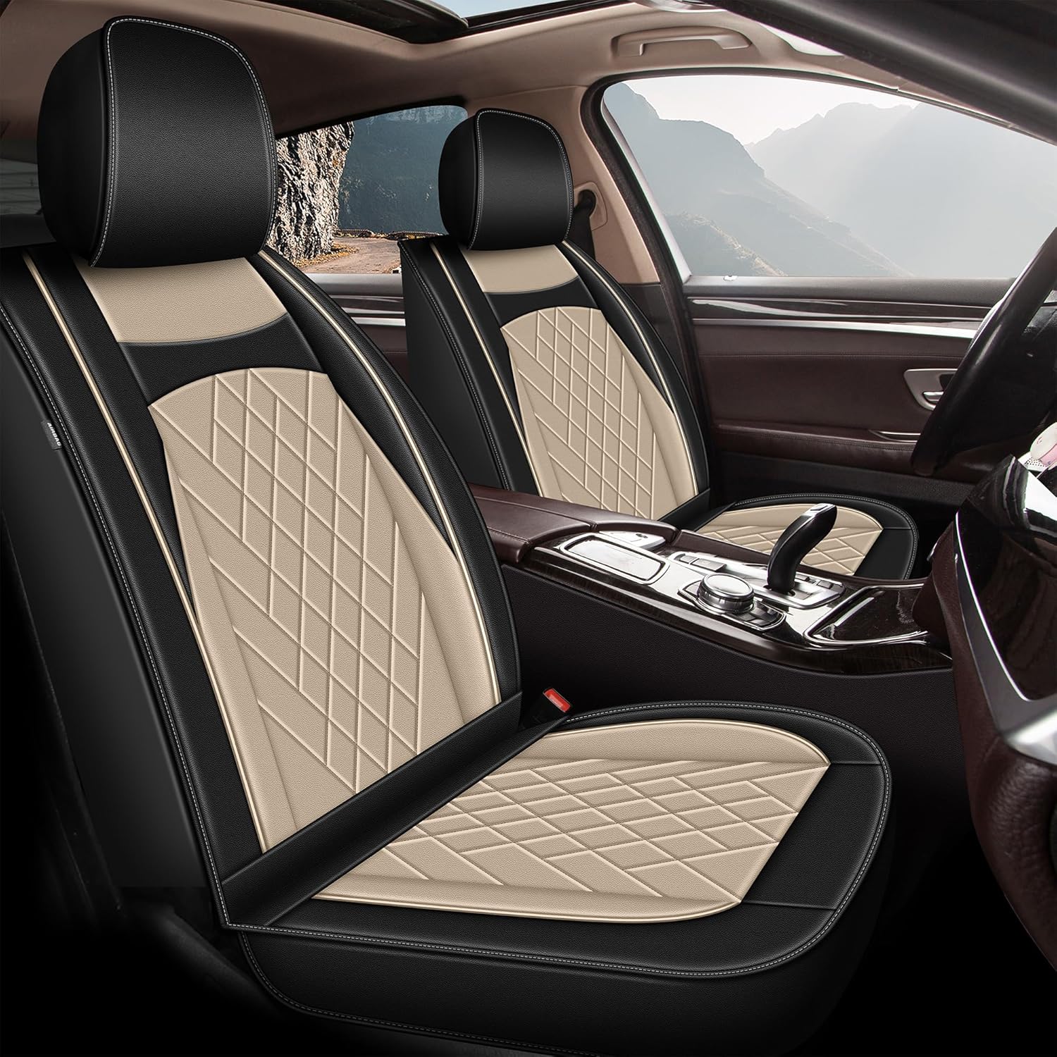 JIAMAOXIN CX-5 – Fundas de asiento delantero de piel sintética para Mazda CX-5 2013-2024 (negro y beige)