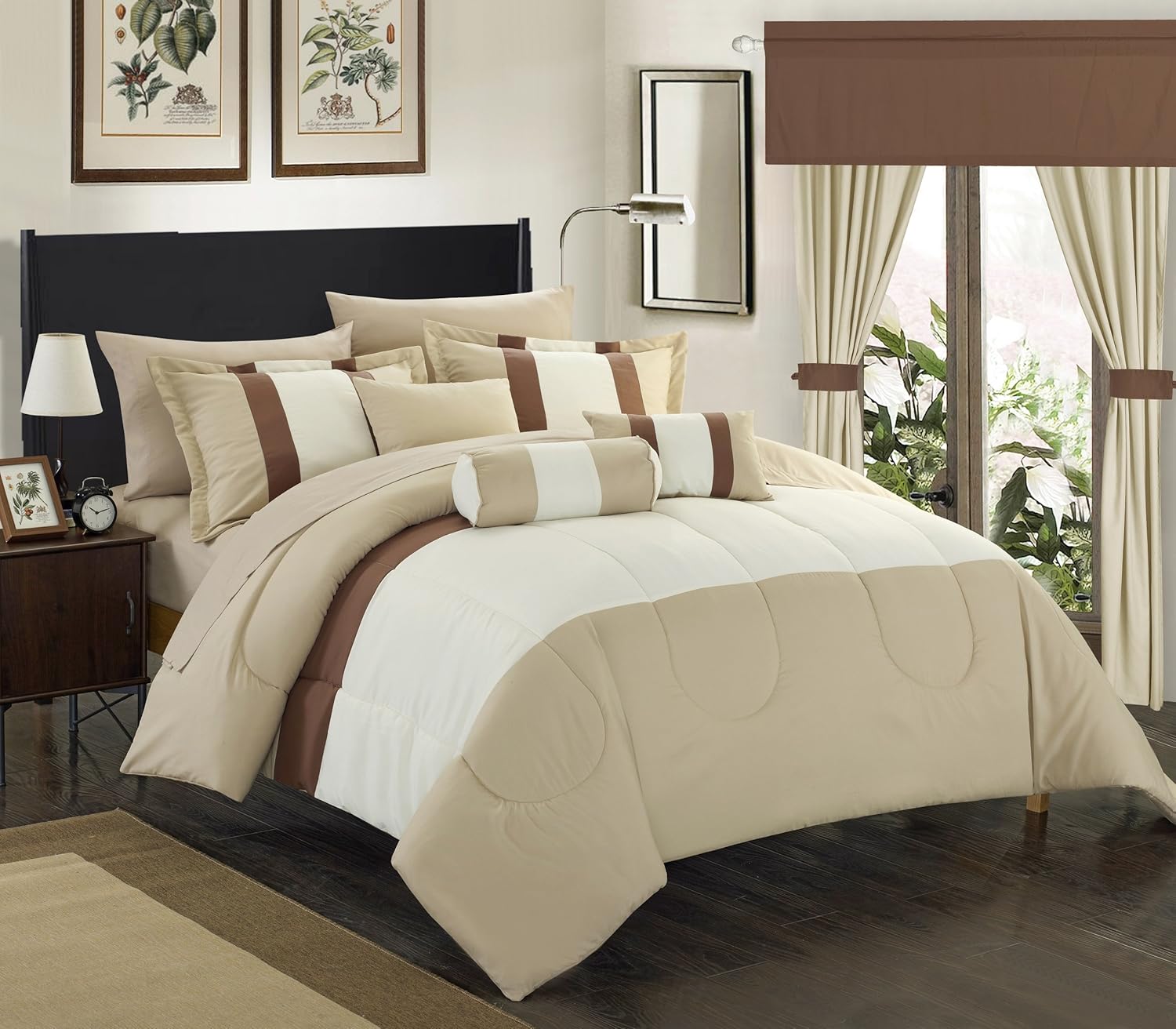 Chic Home Mackenzie Complete juego completo de sábanas, ropa de cama de cuadrados de colores planos, colección cama en una bolsa, panel de vidrio,