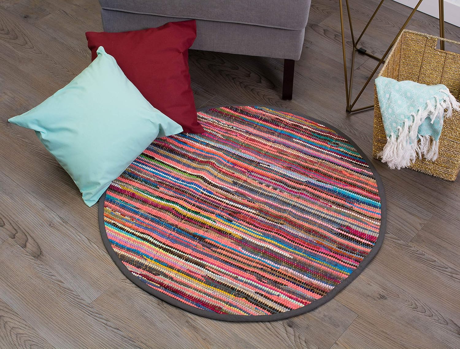 DII Chindi Home Collection Alfombra de trapillo de área multicolor tejida a mano, 36pulgadas redondas