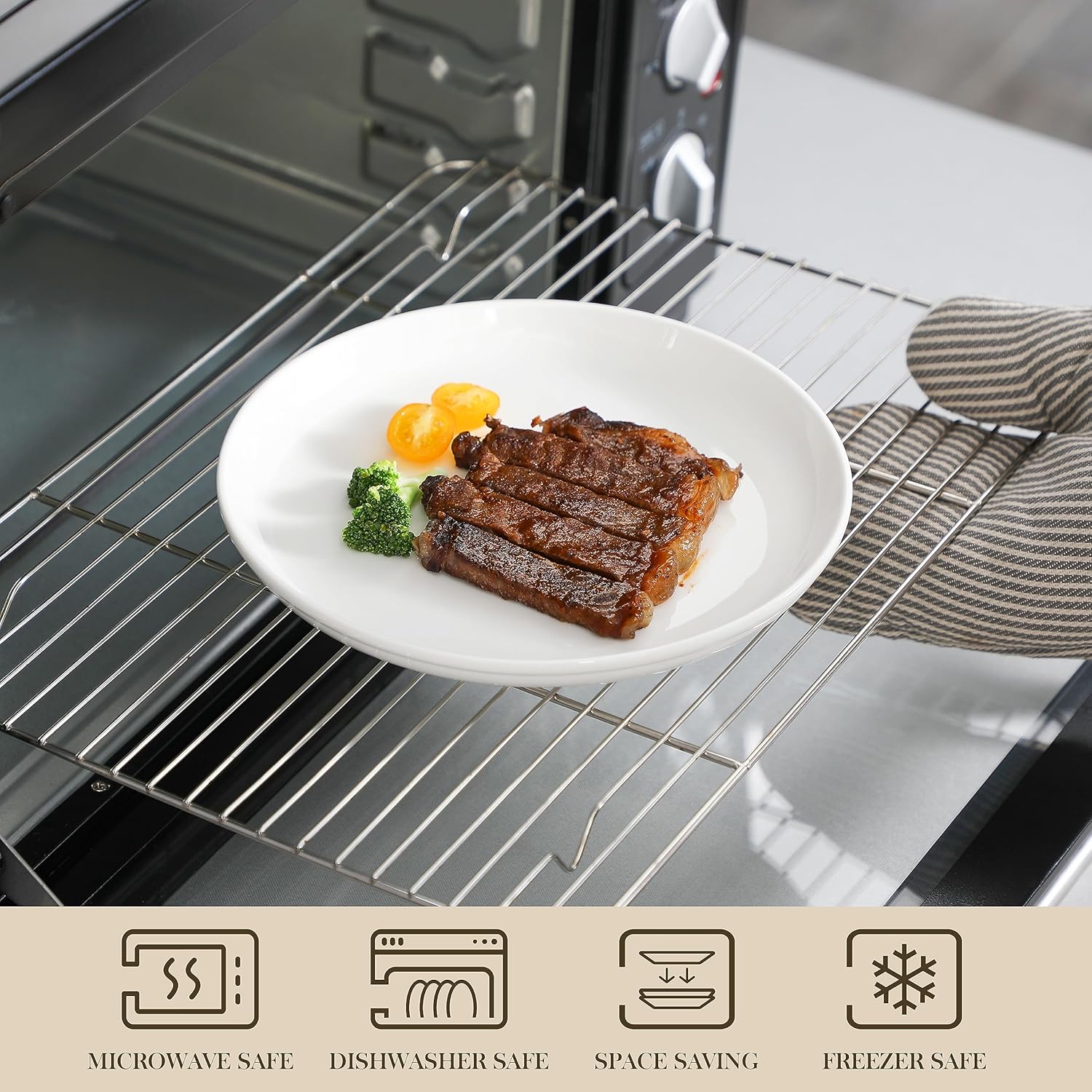MALACASA Juego de 6 platos redondos de porcelana de 8.5 pulgadas para postre, ensalada, platos pequeños para cocina, microondas y horno, color
