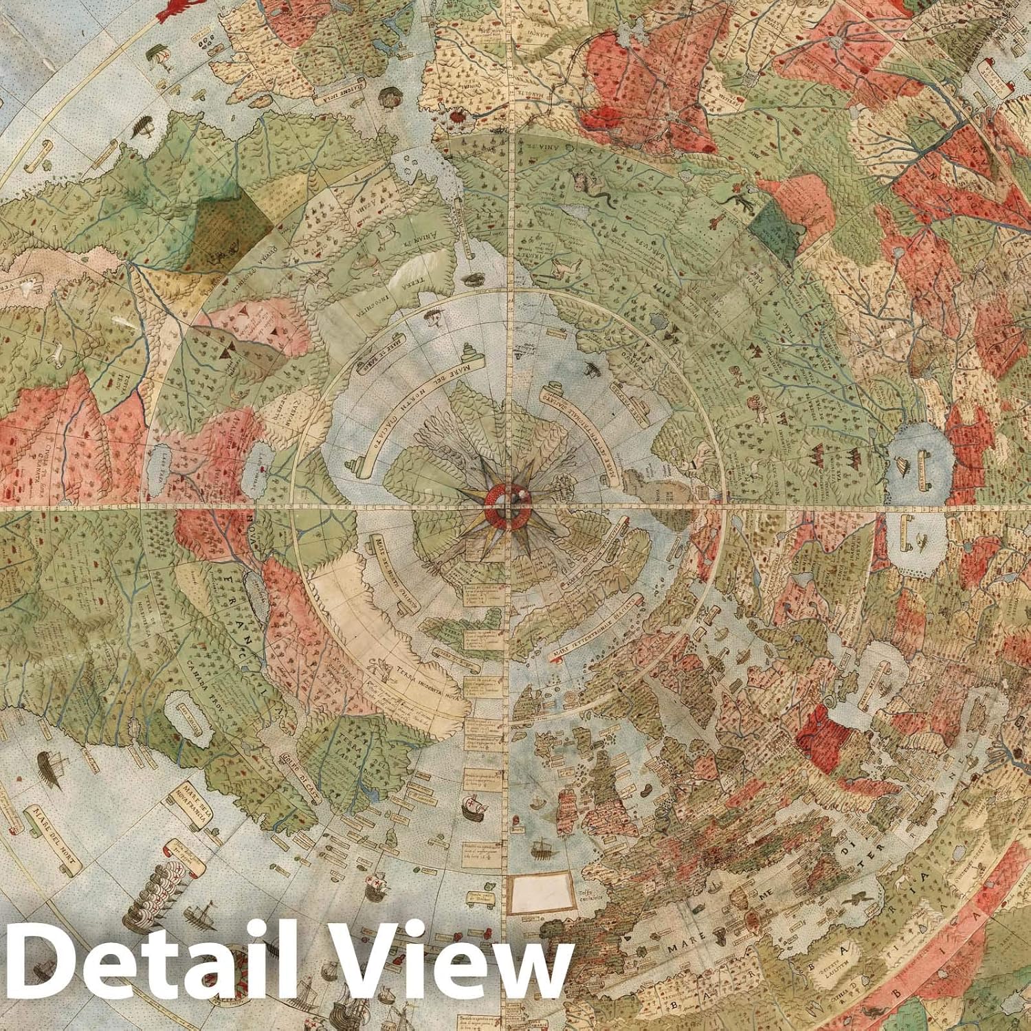 Mapa histórico – Mapa del mundo, 1587, Urbano Monte – Arte de pared vintage de 24 x 24 pulgadas
