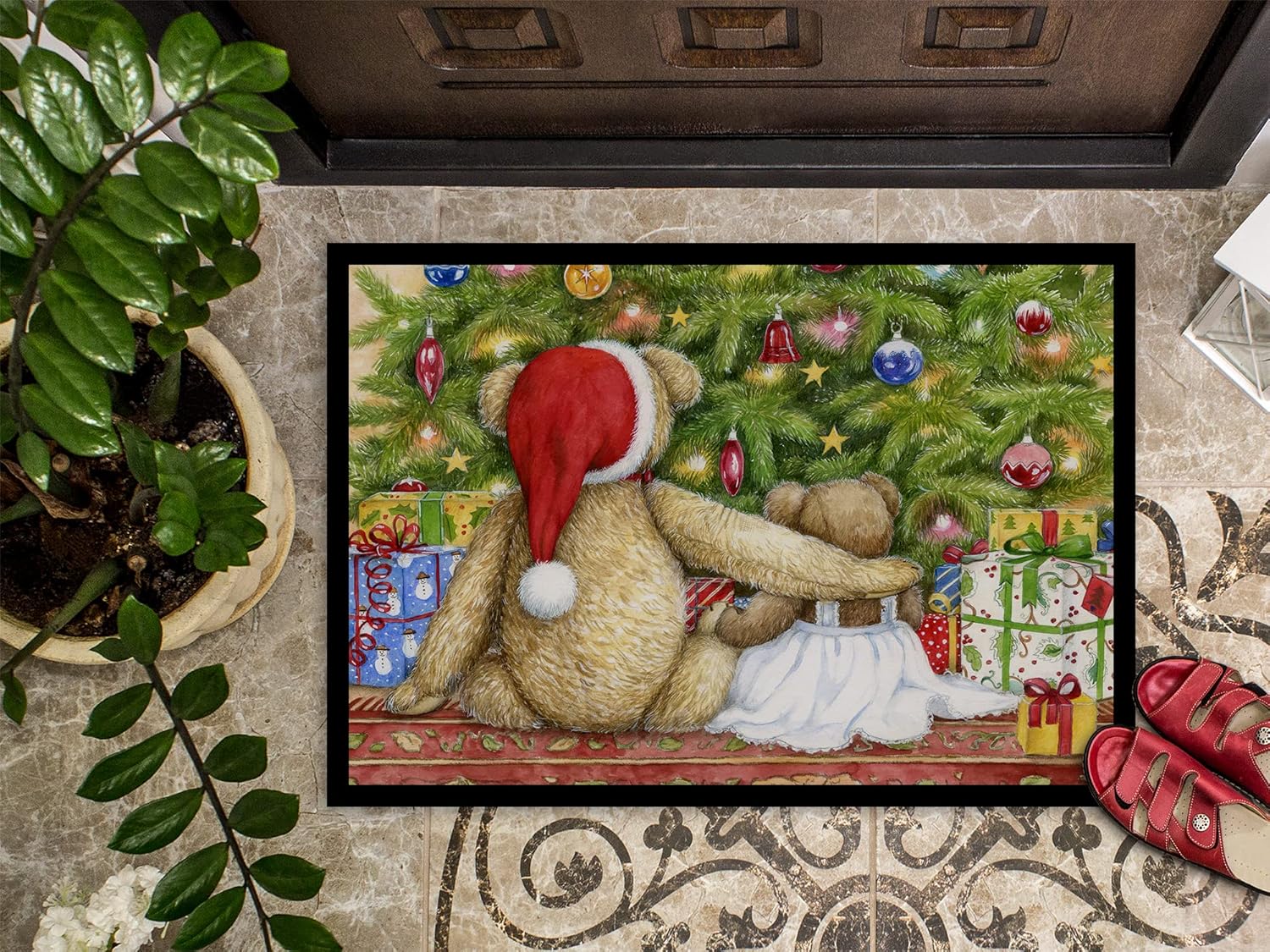 Caroline’s Treasures CDCO0415MAT – Tapete de peluche de Navidad con tapete de árbol de 18 x 27 pulgadas, tapete para puerta delantera, interior y