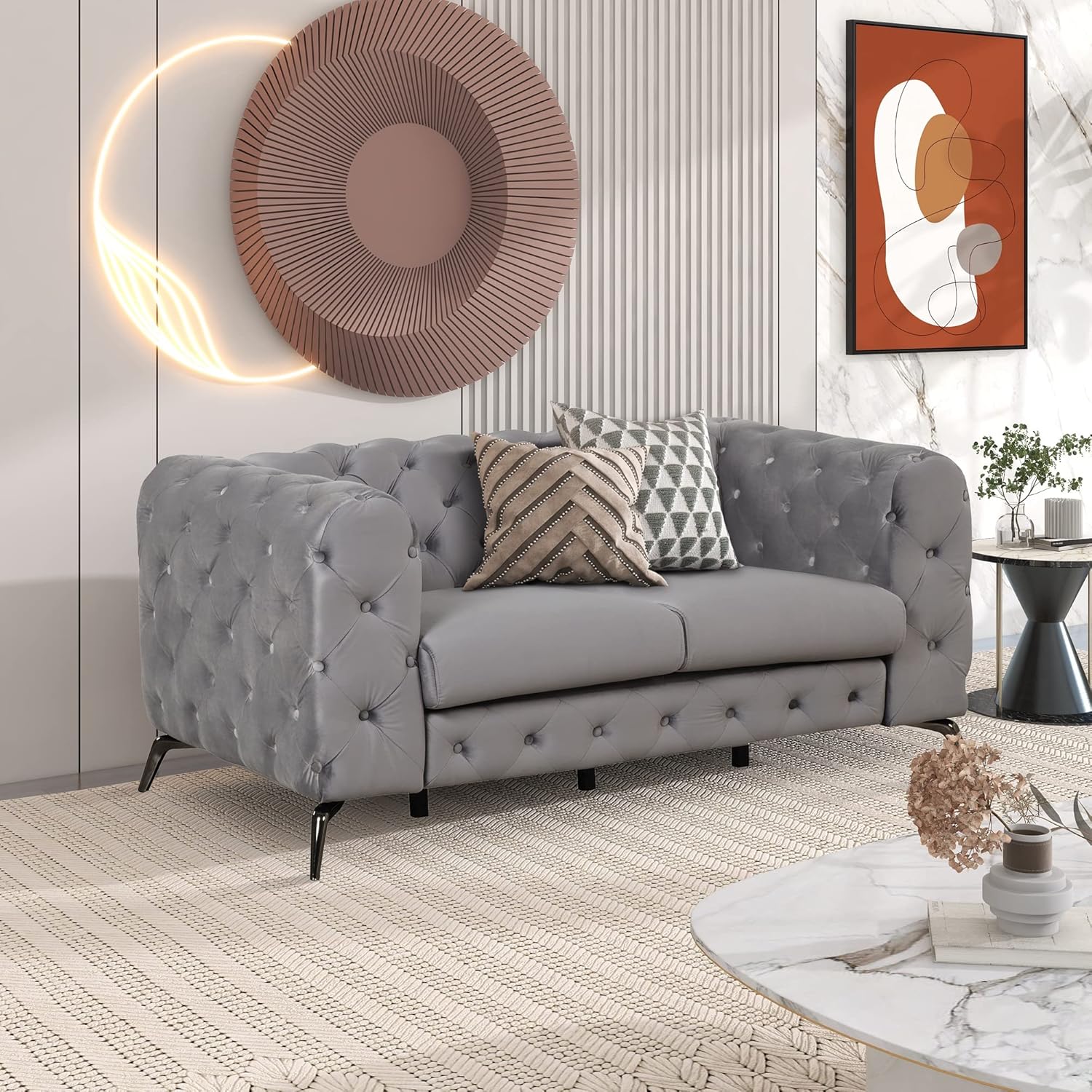 Merax Sofá biplaza tapizado de terciopelo, moderno sofá para 2 personas con respaldo copetudo con botones, para sala de estar, dormitorio o espacio