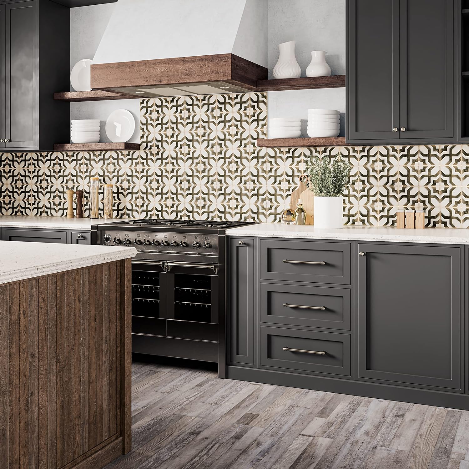 VyLuxe 100002172 Madera – Suelo de tablones de vinilo de núcleo rígido SPC de lujo de 7 x 48 pulgadas, roble plateado (paquete de 10, 23.75 pies