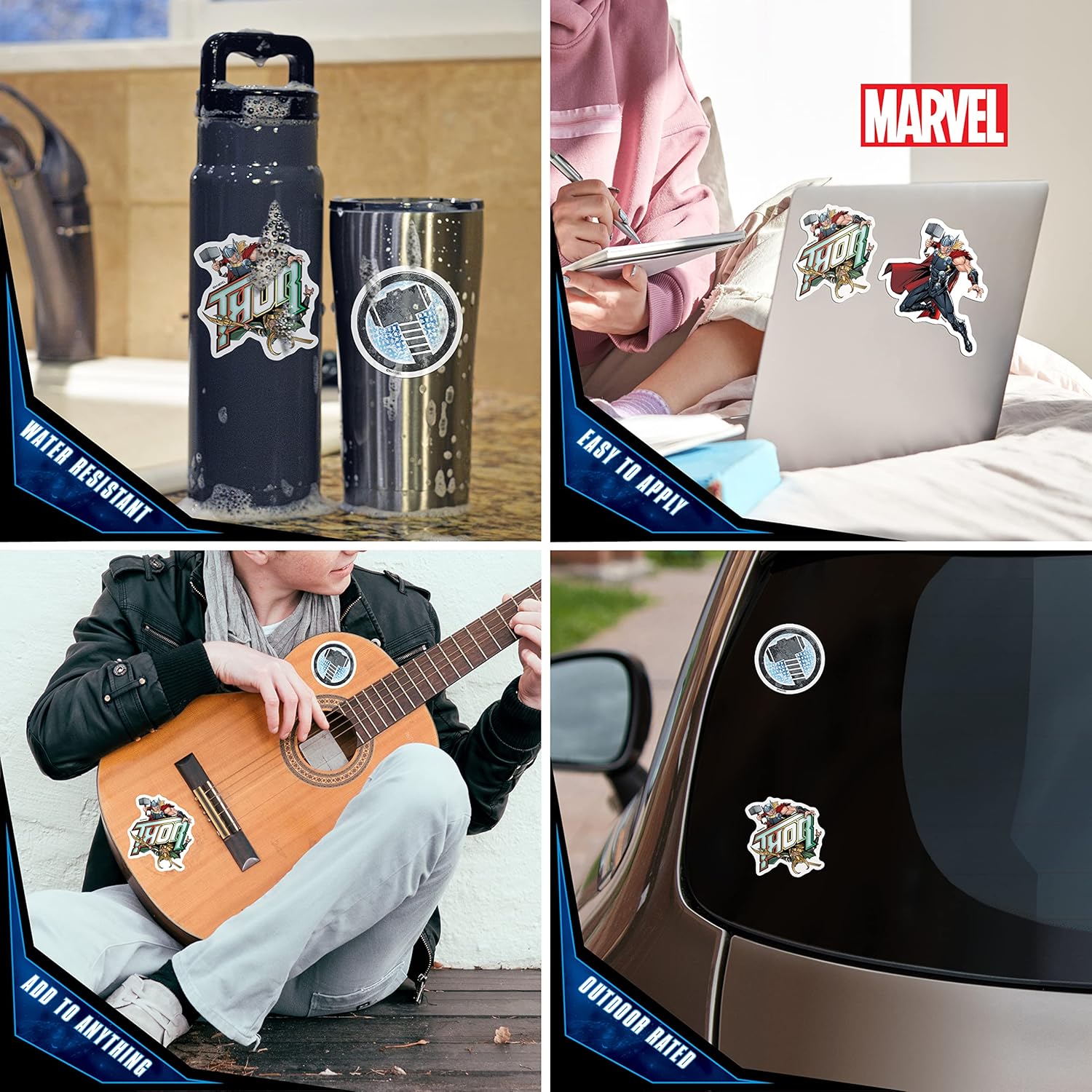 Marvel Thor – Juego de 3 calcomanías de vinilo para exteriores, para automóvil, laptop, computadora, botella de agua, calcomanías de Marvel para