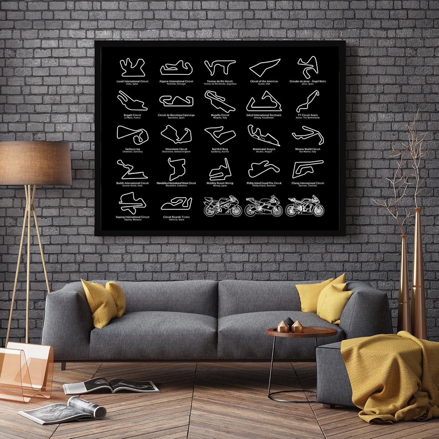 MotoGP Race Track Inspired Motorcycle Poster – Handmade Print of Motorcycle Racing Circuits 2024 – Landscape Black, 8×10″ Satin Print (Unframed) –