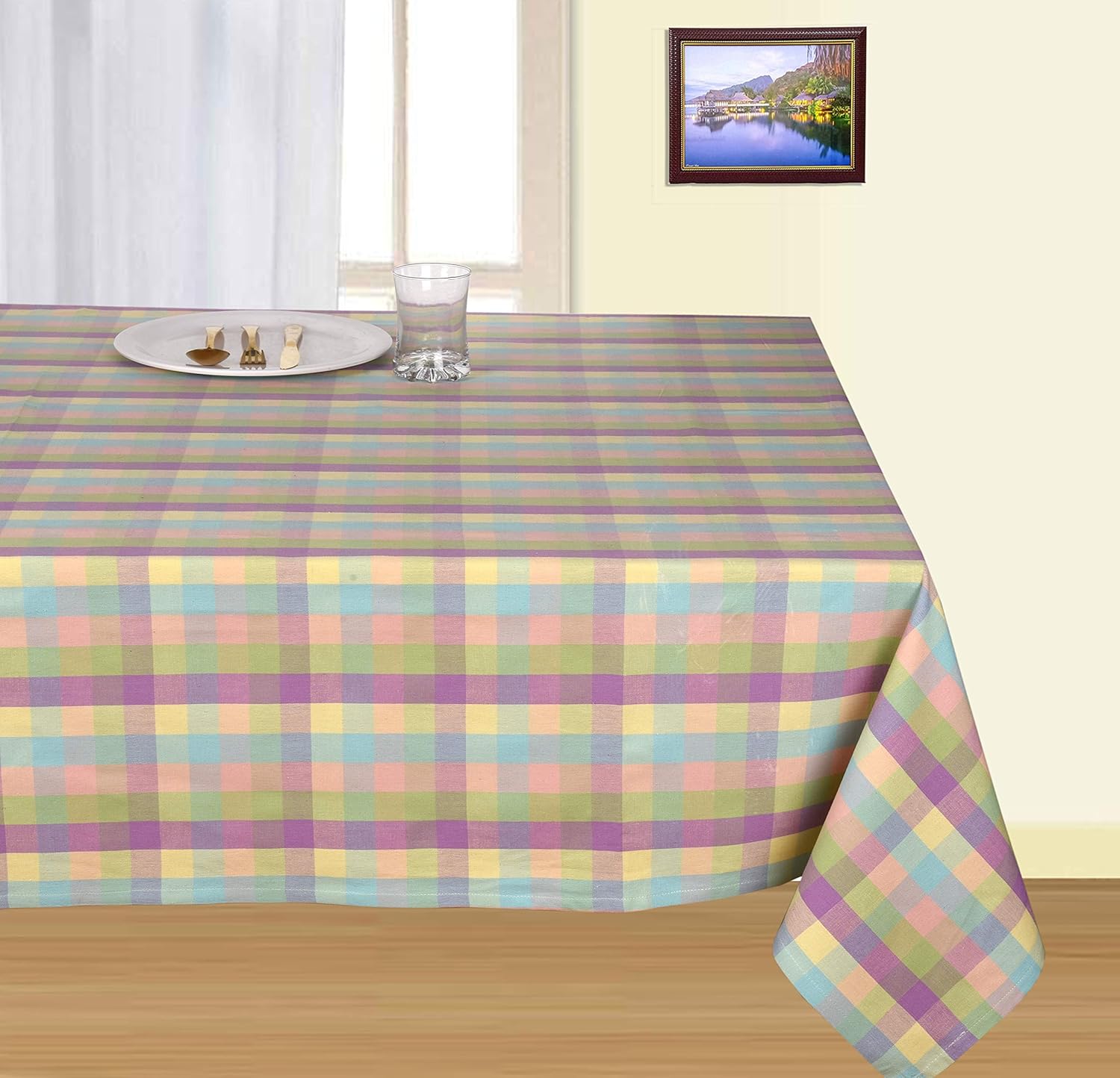 Urban Villa – Mantel de mesa 100% algodón, para uso diario, cenas familiares o fiestas en interiores o exteriores, a cuadros, modelo de Pascua,