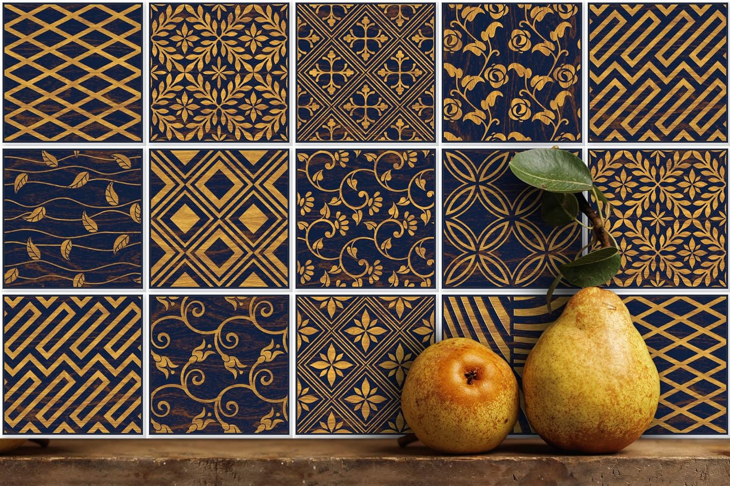 IRI-GIRI ArtDeco 1279-IG – Calcomanías adhesivas para pared (4 x 4 pulgadas), vinilo adhesivo decorativo para azulejos en muro, impermeable,