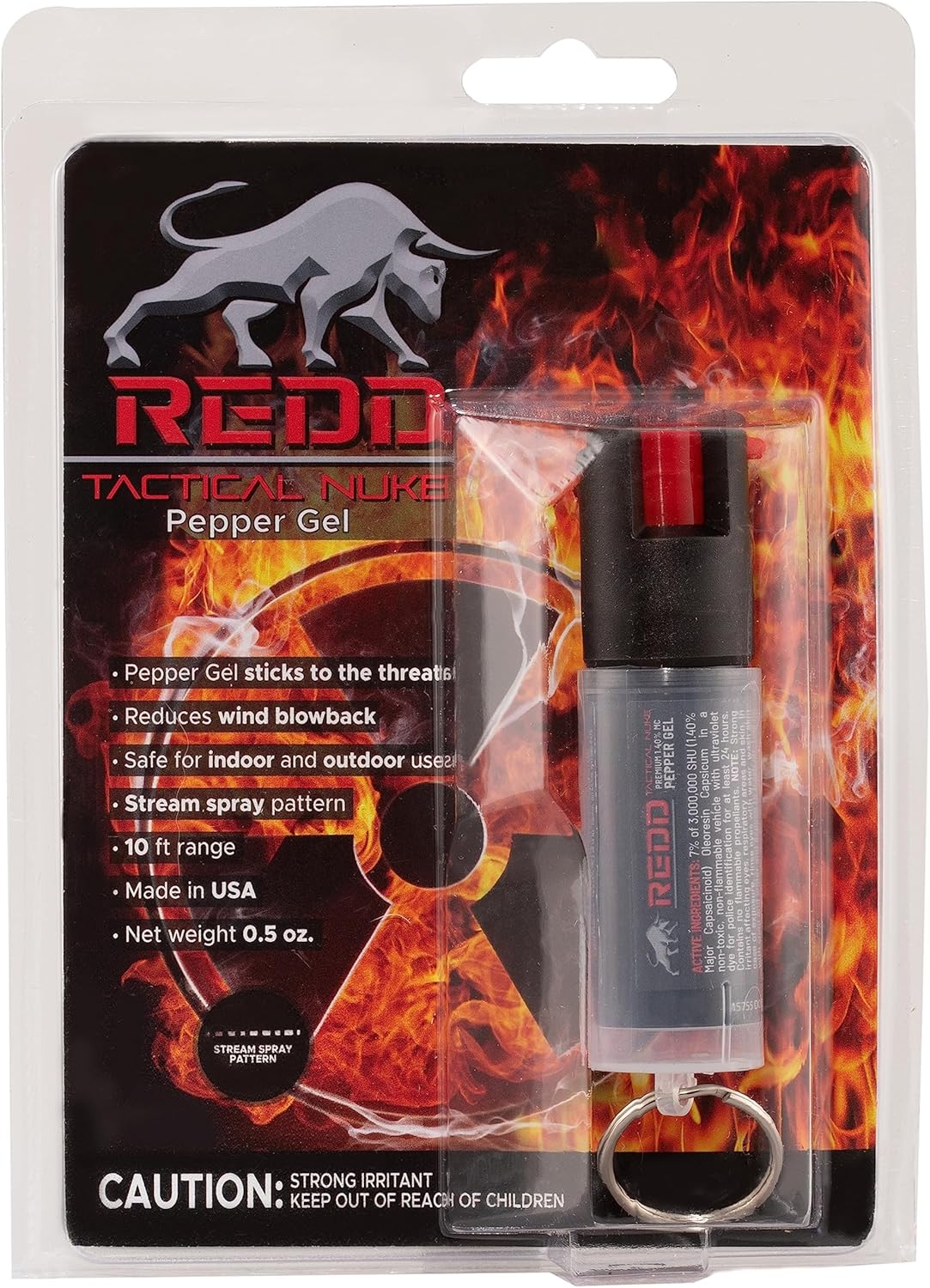 REDD Spray de pimienta, Tactical Nuke – (1.40% MC) Gel de pimienta de máxima resistencia, llavero de manga transparente, flujo superior giratorio
