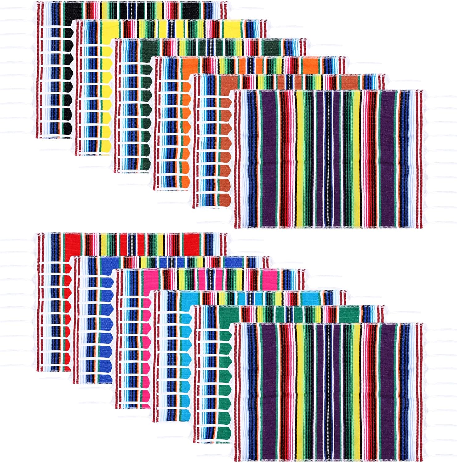 Paquete de 12 manteles individuales mexicanos, 12.99 x 18.89 pulgadas, manteles individuales mexicanos de serape mexicano, manteles individuales