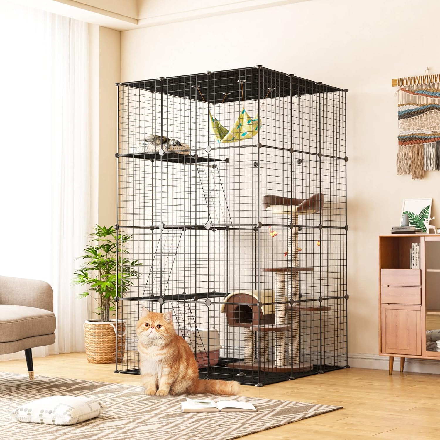 Jaula para gatos de 3 x 3 x 4 niveles, extra grande, para interiores, corralito de 42 x 42 x 72 pulgadas, jaula de alambre para mascotas con 3