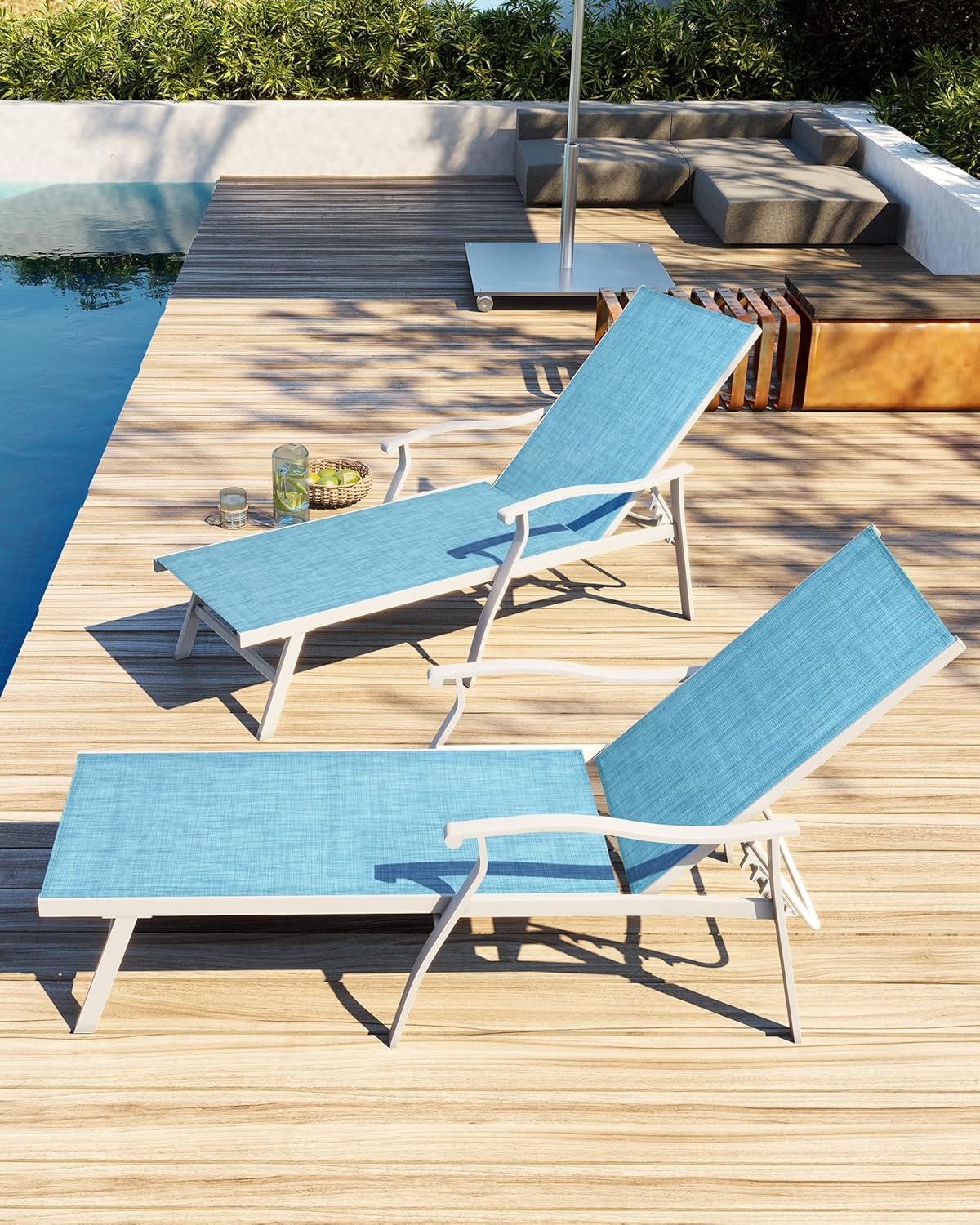 VredHom Juego de 2 sillones para exteriores, tumbonas para patio, 5 posiciones, respaldo ajustable, reclinable, reposabrazos ergonómico, para todo