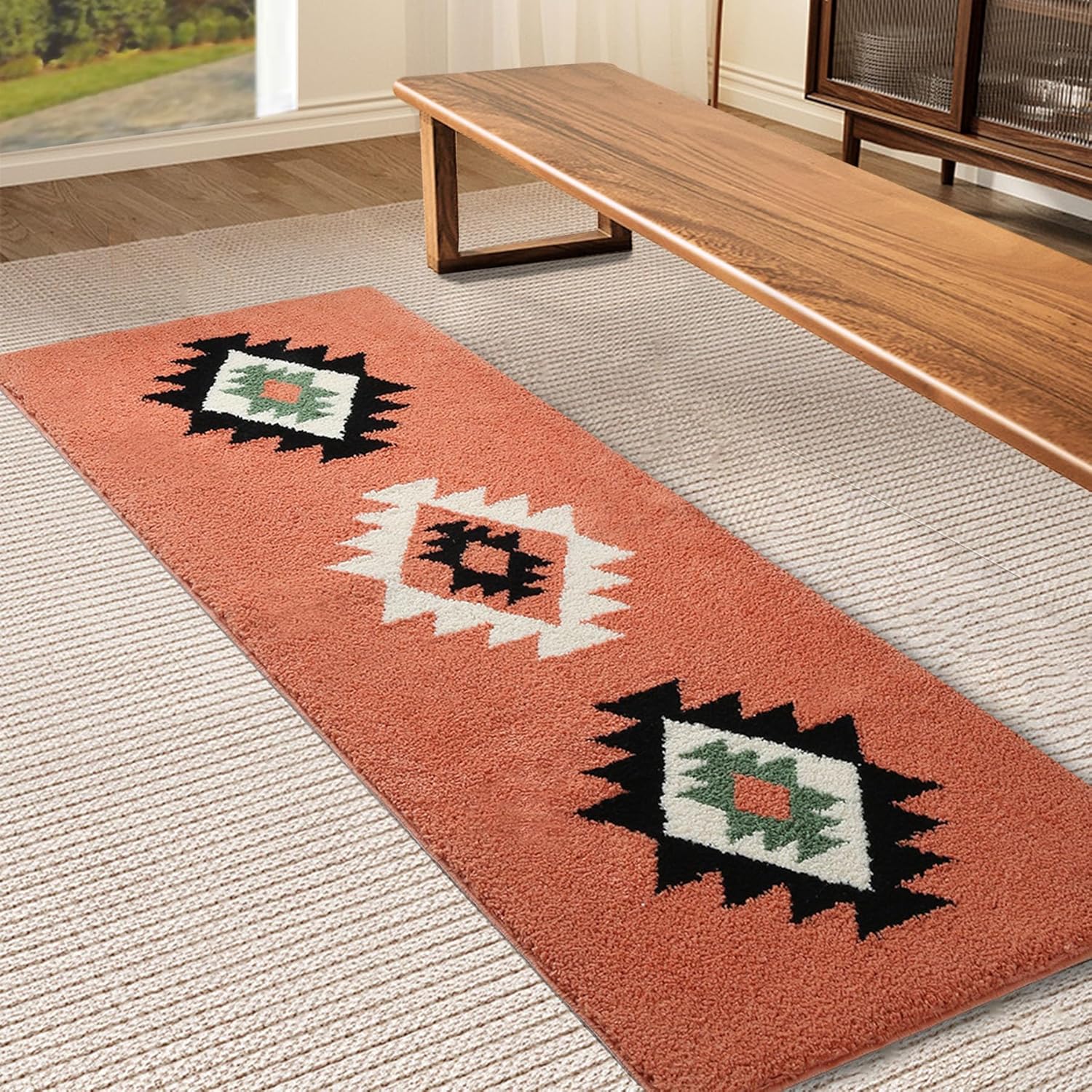 Yancorp Alfombra de baño bohemia, lavable, de 24 x 60 pulgadas, antideslizante, moderna, de microfibra suave y absorbente, con parte trasera de