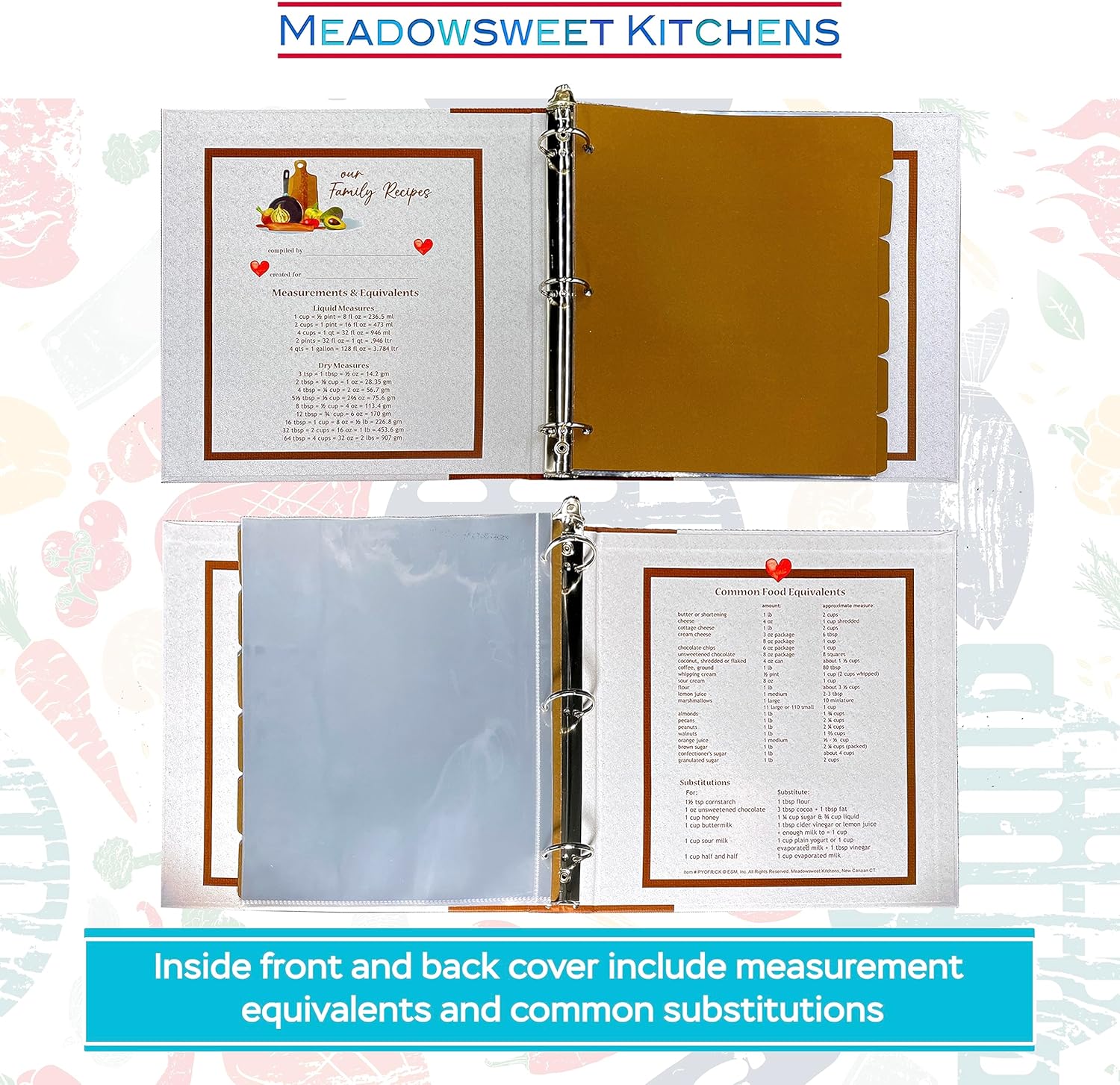 Imprime tu propio libro de recetas familiares – Carpeta de recetas con páginas de recetas de tamaño completo, fundas de plástico y separadores de