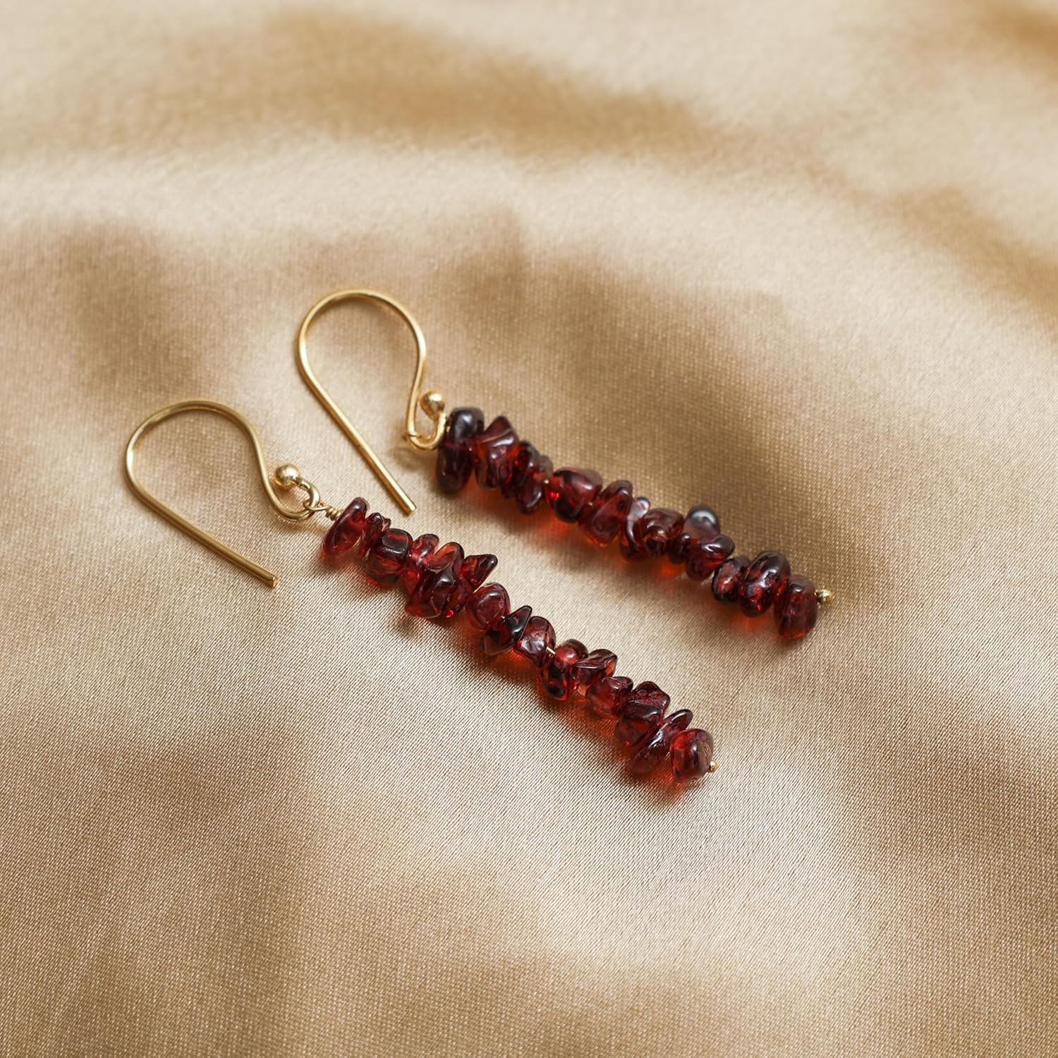 Gempires Natural Red Garnet Chips Earring January Birthstone Jewelry Dangling Earrings For Girls Gift for Her (Red Garnet((Gold))