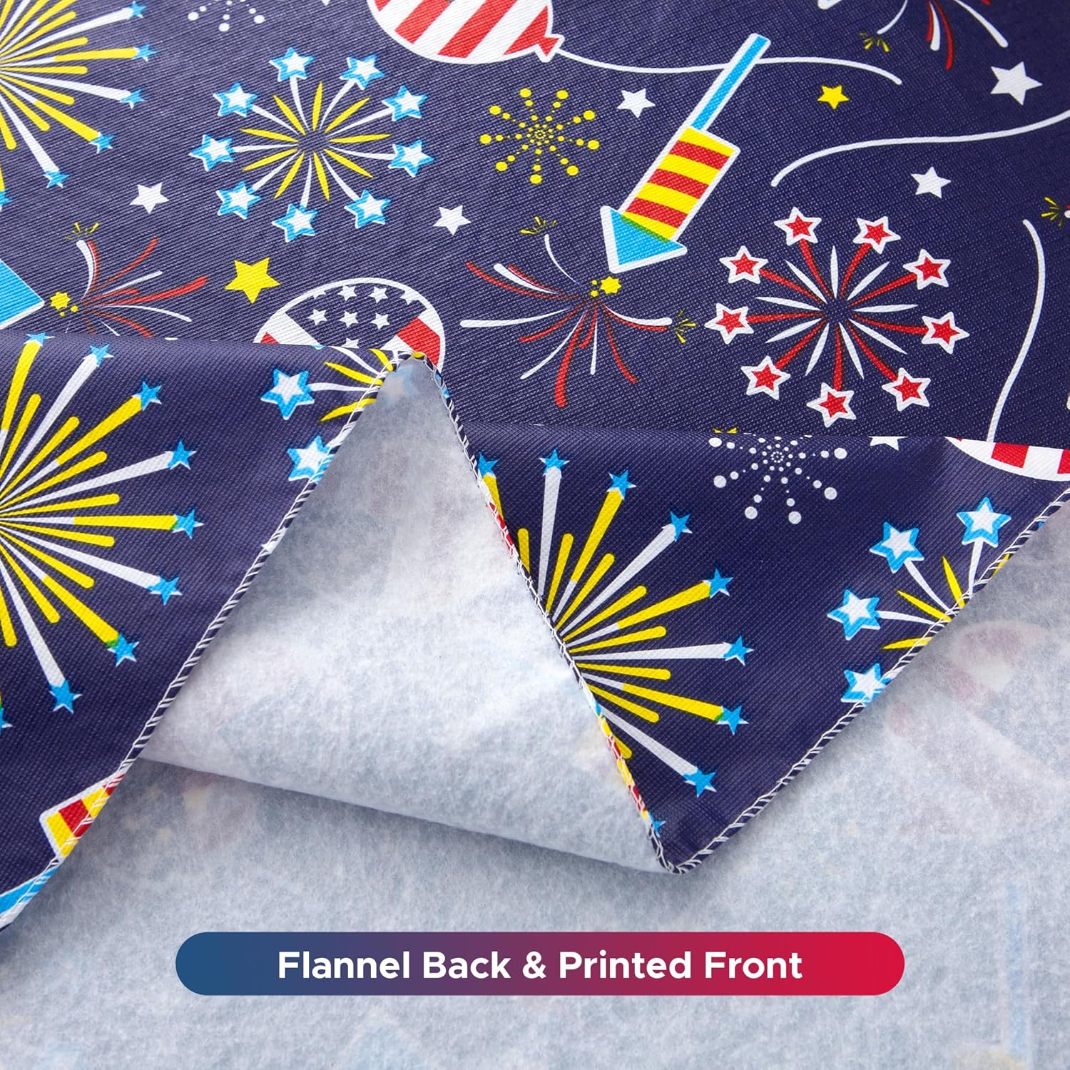 4th of July Table Cloth Vinyl Tablecloth 60×84 Inch Rectangular-Plastic Memorial Day Table Cover Printed with Fireworks and Balloons for Patriotic
