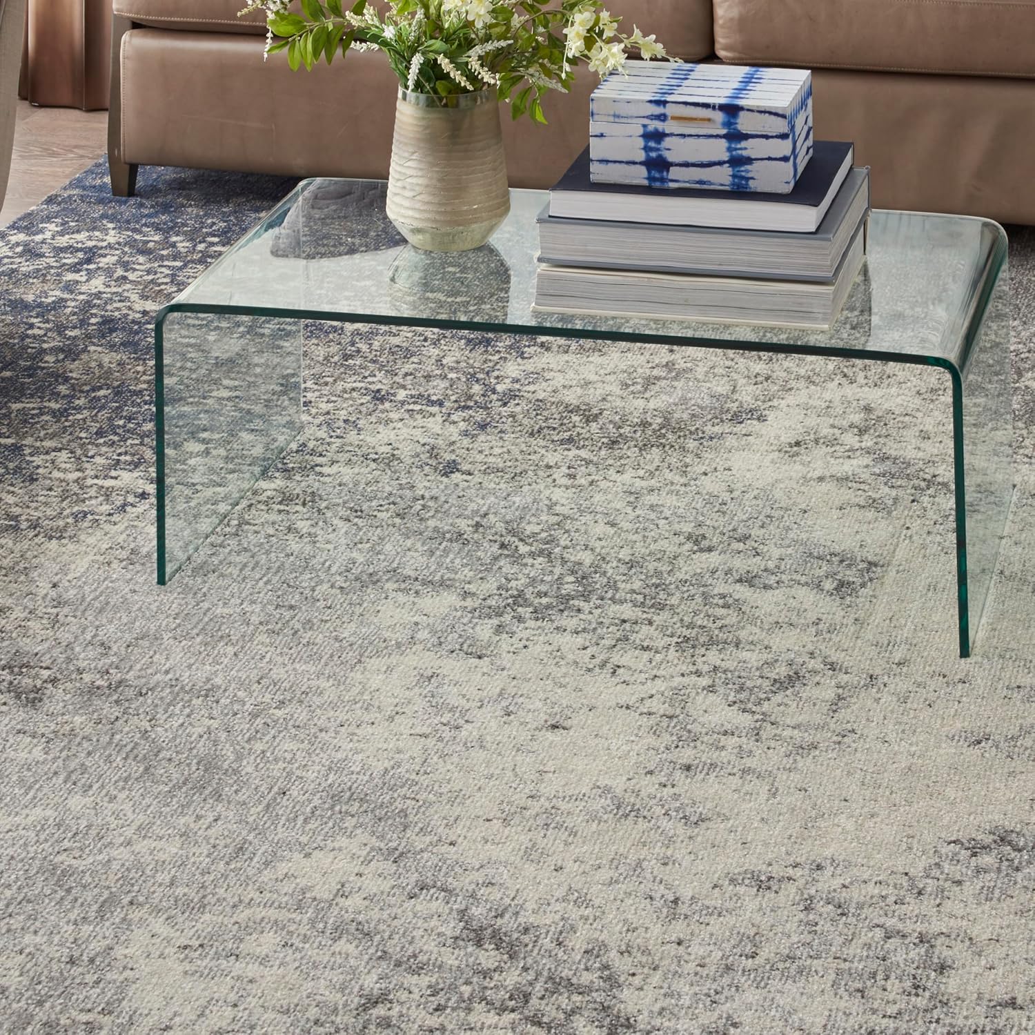Nourison – Alfombra de área Passion color carbónmarfil, de 6 pies, 7 pulgadas x 9 pies, 6 pulgadas, moderna, abstracta, fácil de limpiar, no