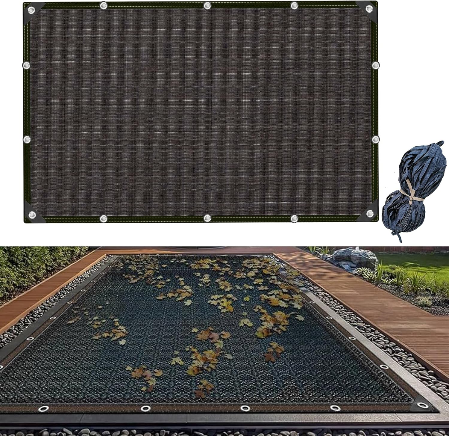 Cubierta rectangular de red de hojas de piscina de 16 x 32 pies para piscinas enterradas, cubiertas de malla para piscinas sobre el suelo, toldo de