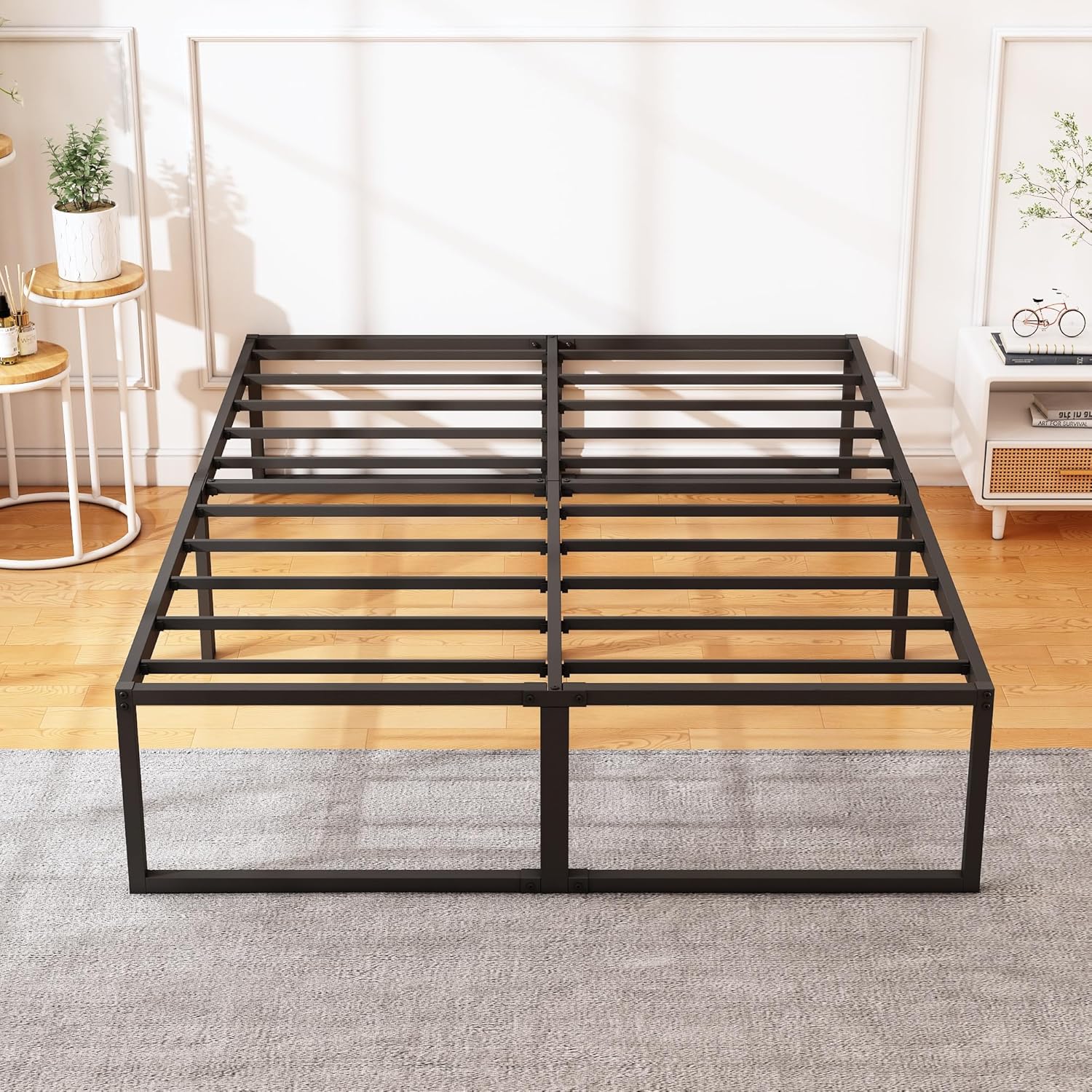 16 Inch King Bed Frame, No Box Spring Needed, Heavy Duty Metal Platform King Size Bed Frame, Strong Steel Slats Support, Noise Free, Easy Assembly,