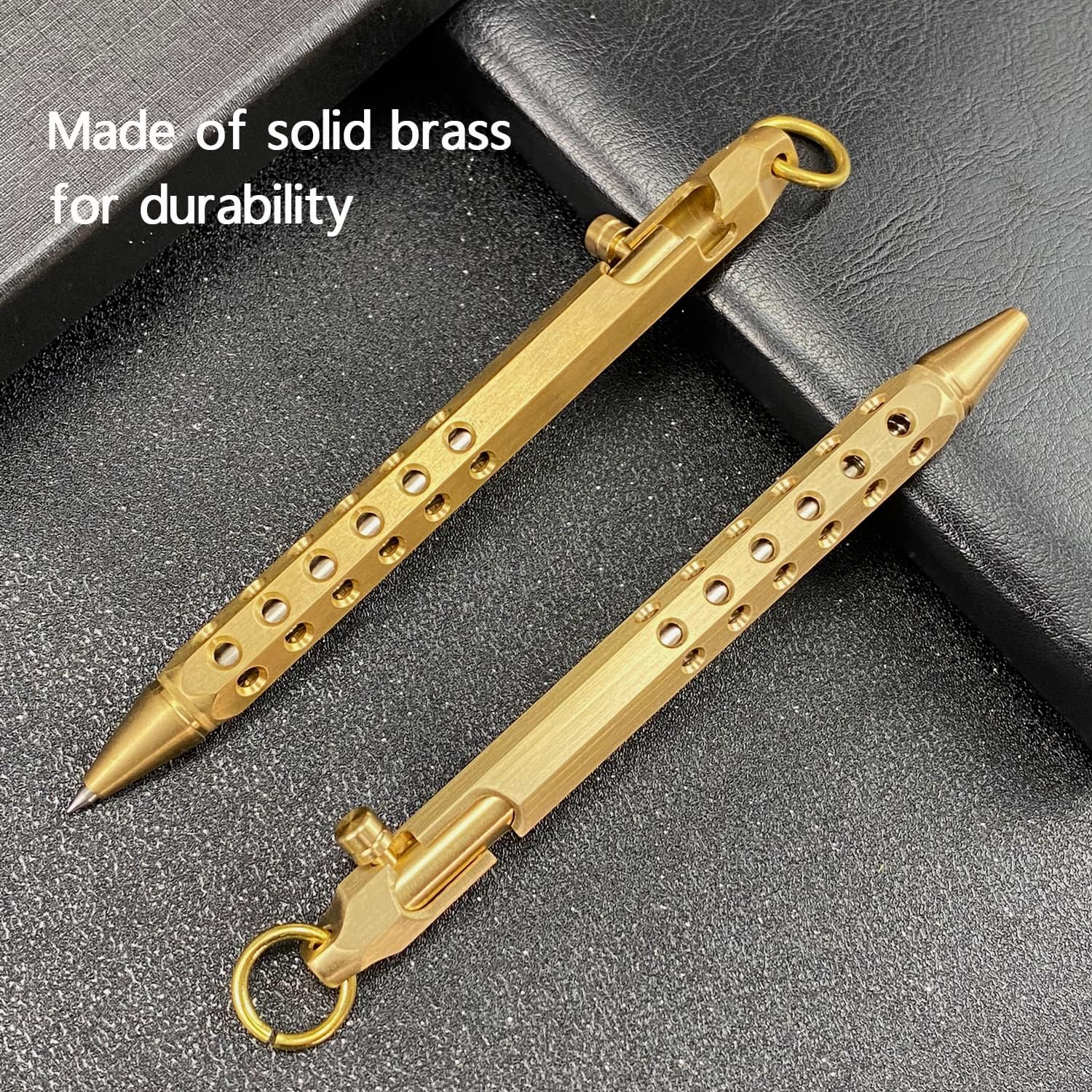 YUEZUDPO Bolt Action – Bolígrafo de latón macizo, bolígrafo de bolsillo de seis bordes, bolígrafo táctico de metal con recambios y clip, bolígrafo
