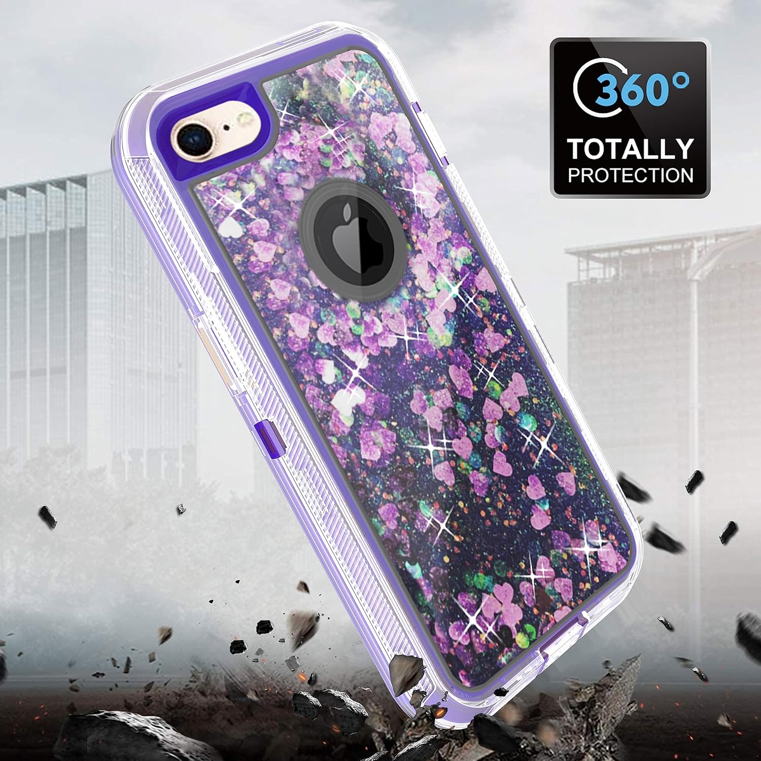 Asuwish Funda de teléfono para iPhone 66s78SE 2020 2022 con protector de pantalla brillante líquido con purpurina transparente híbrida cubierta
