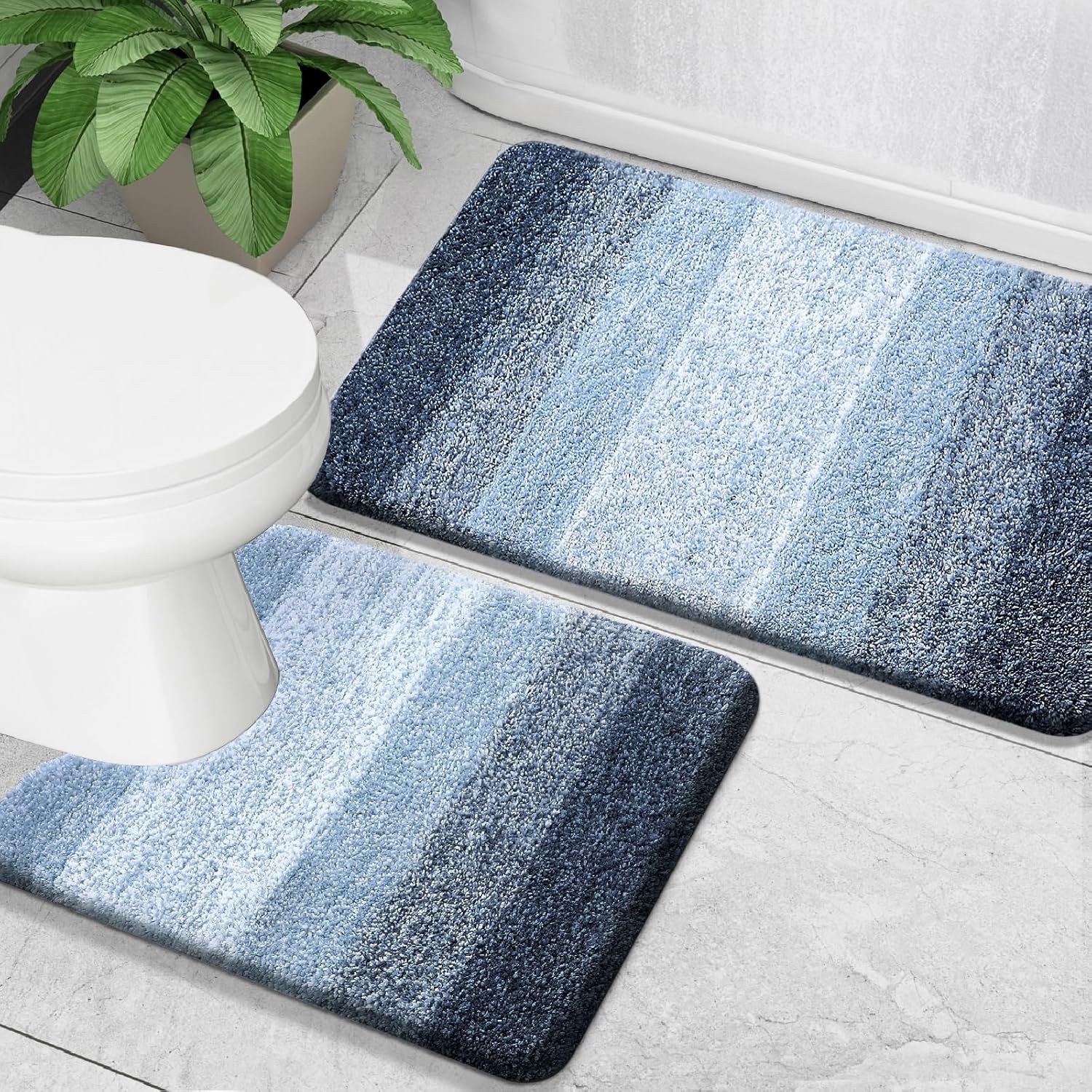 OLANLY Juego de 2 alfombras de baño y alfombras de baño ombré, tamaño 36 x 24 pulgadas y juego de alfombras de baño 30 x 20 + 24 x 20 pulgadas,