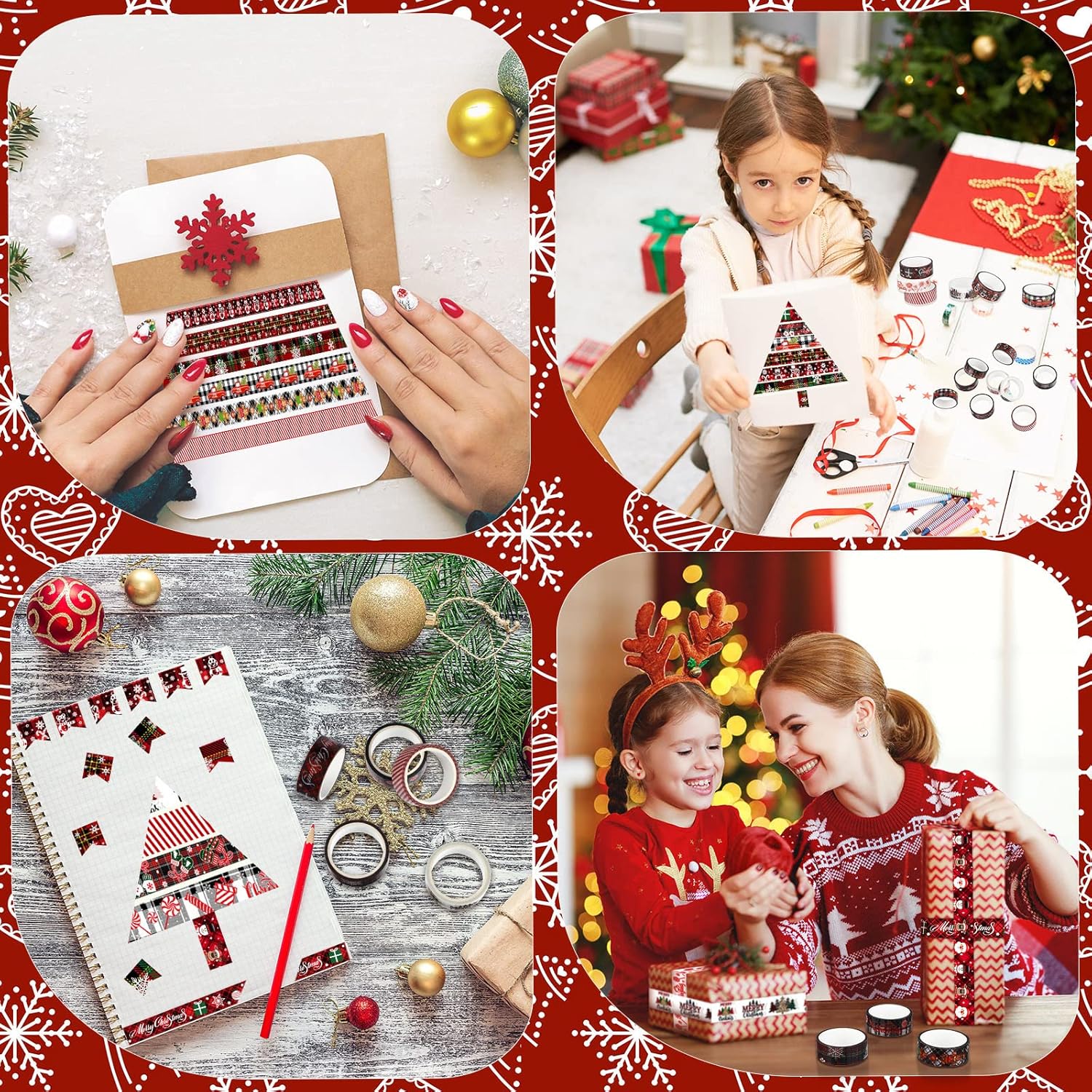 Juego de 12 rollos de cinta Washi a cuadros de Navidad, cinta decorativa de colores, cinta adhesiva de papel de Navidad, cinta adhesiva de papel de