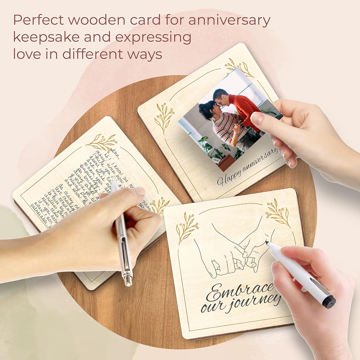 Tarjeta de aniversario de 3 años de regalo para él y ella, tarjeta de aniversario de tercer aniversario de boda, regalo de madera para marido y