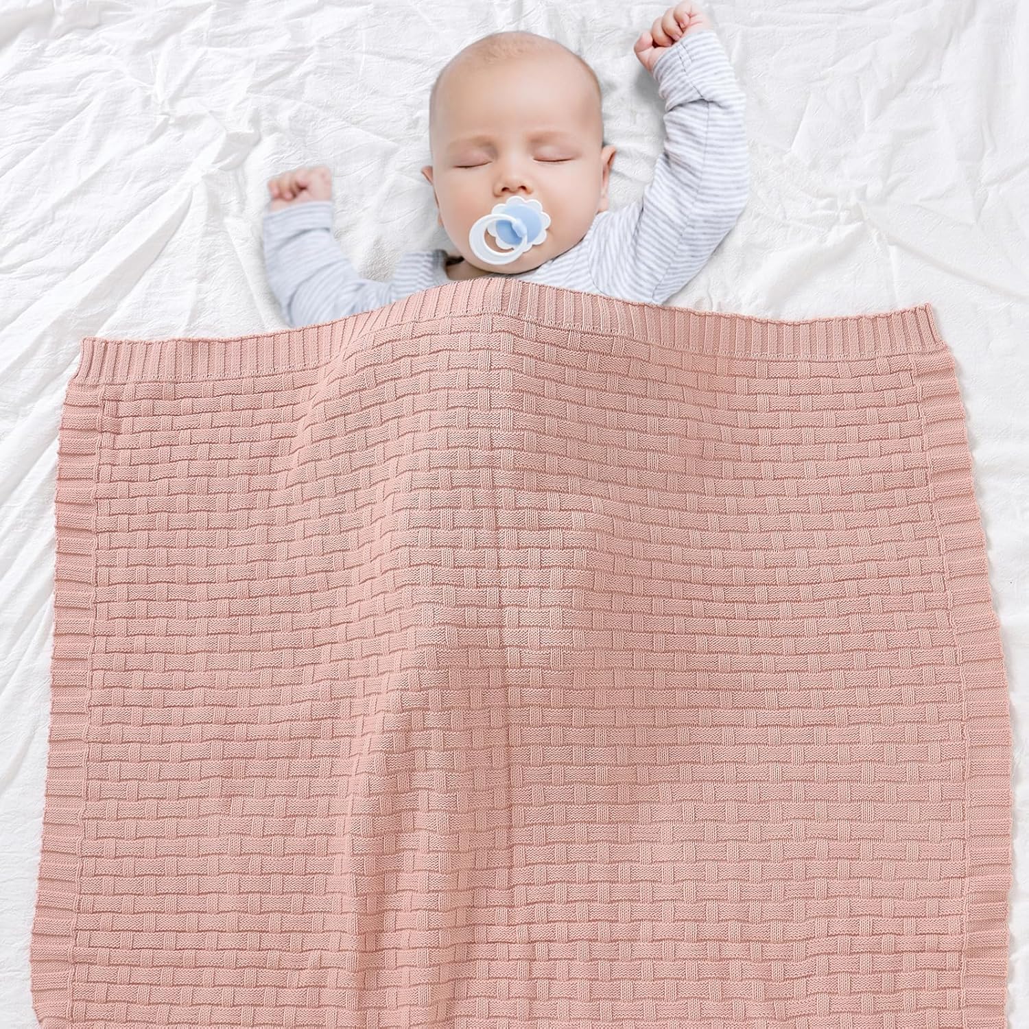 Baby Essentials – Manta para bebé, suave y acogedora, 100% algodón, tejido de punto trenzado, para niños y niñas, color rosa