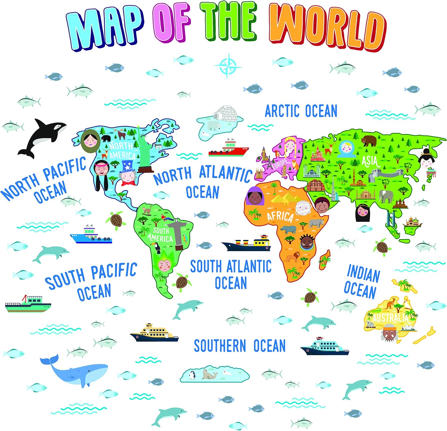 WALPLUS Pegatinas de pared de mapa del mundo, autoadhesivas, autoadhesivas, calcomanías de vinilo para bricolaje, guardería, habitación de niños,