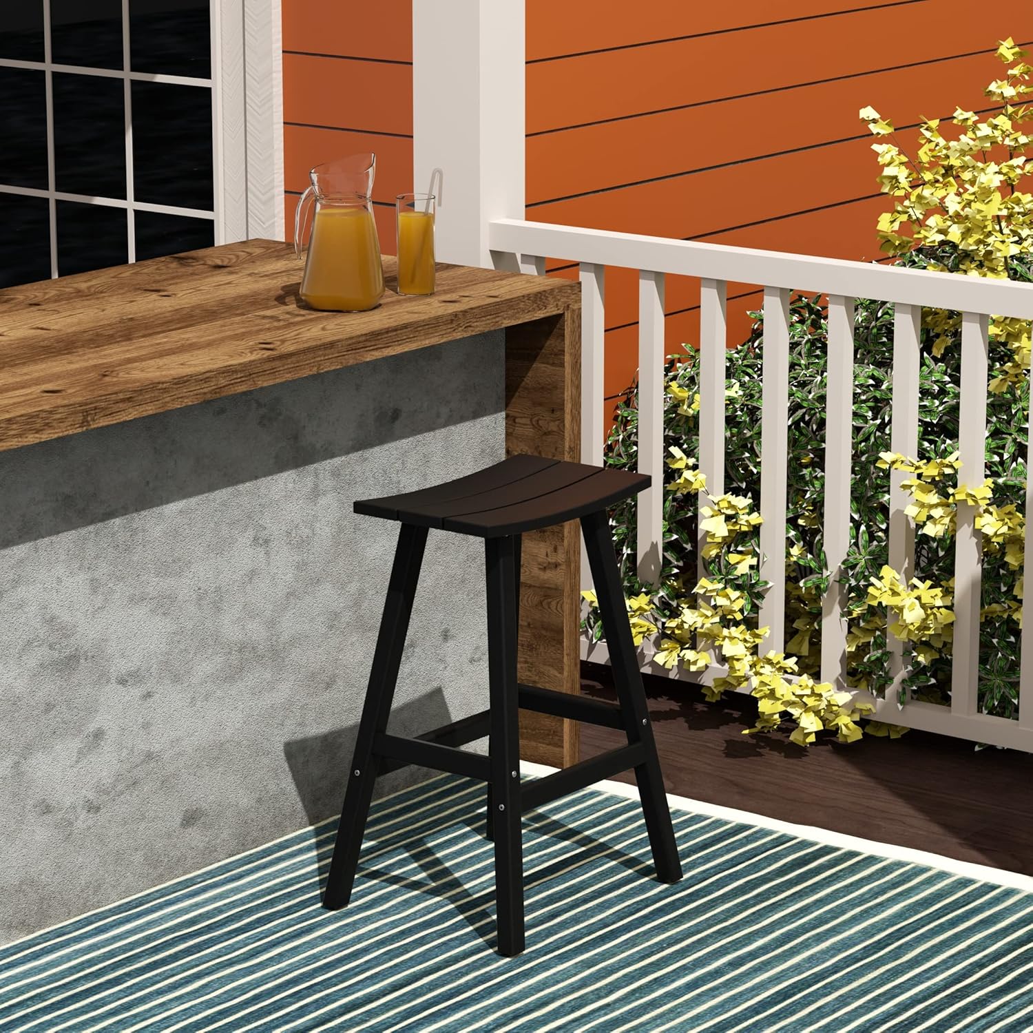 WO Home Furniture – Taburete de sillín de 29 pulgadas Adirondack HDPE sin respaldo para patio, cocina, bar (negro)