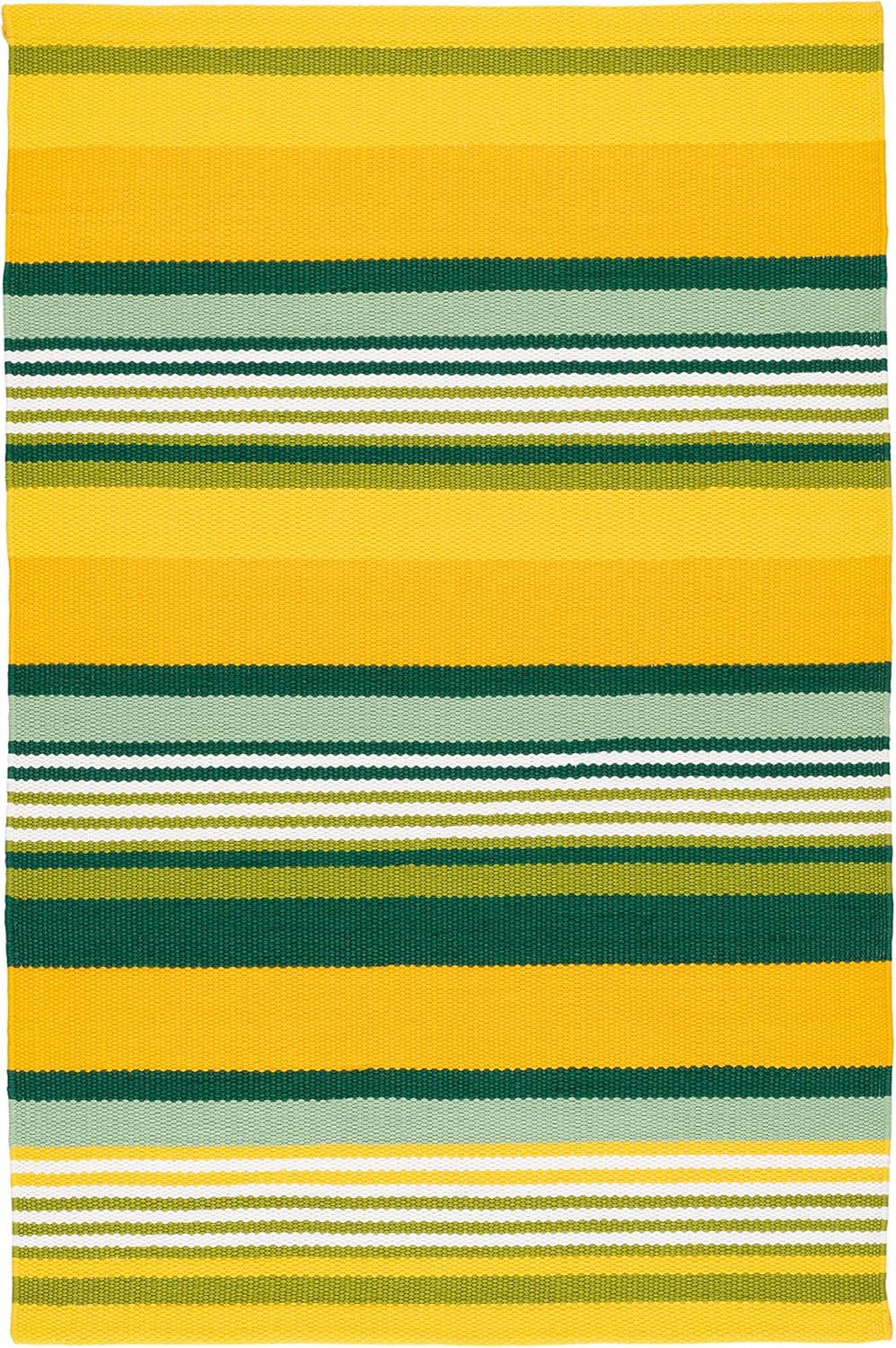 Dash and Albert Sunny Stripe Lemon – Alfombra tejida a mano para interiores y exteriores, 4 x 6 pies, patrón de rayas amarillasnaranjasverdes