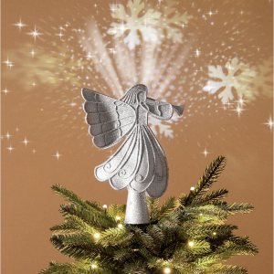 Valery Madelyn Decoración de árbol de ángel de Navidad con luces LED giratorias de copos de nieve, copa de árbol plateada iluminada con proyección Valery Madelyn Decoración de árbol de ángel de Navidad con luces LED giratorias de copos de nieve, copa de árbol plateada iluminada con proyección