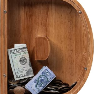 Alcancía de madera extra grande de 12 pulgadas para niños, alcancía para niños y niñas, banco D con inicial, banco de dinero del alfabeto para Alcancía de madera extra grande de 12 pulgadas para niños, alcancía para niños y niñas, banco D con inicial, banco de dinero del alfabeto para