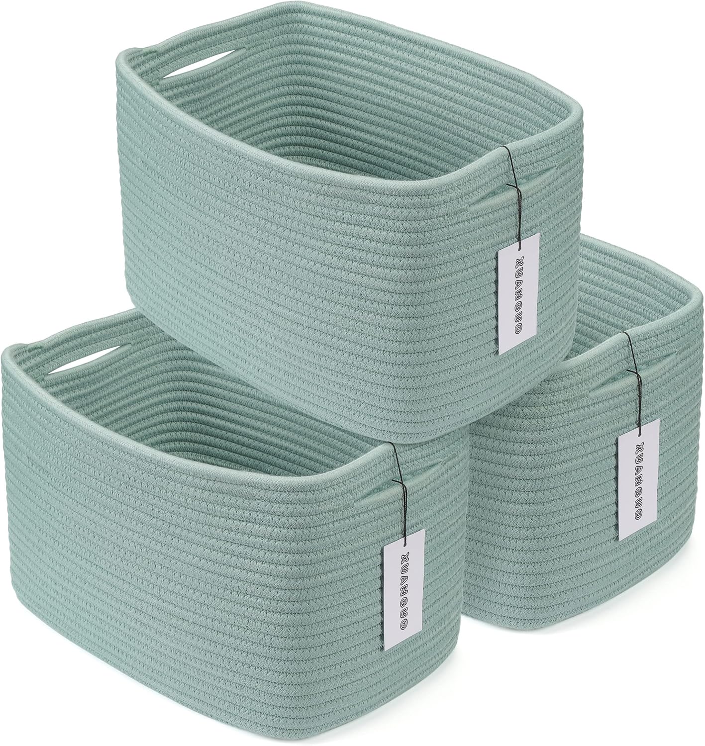 Cesta de almacenamiento de cuerda de algodón, cesta tejida para organizar estantes, cestas decorativas rectangulares para almacenamiento de ropa,