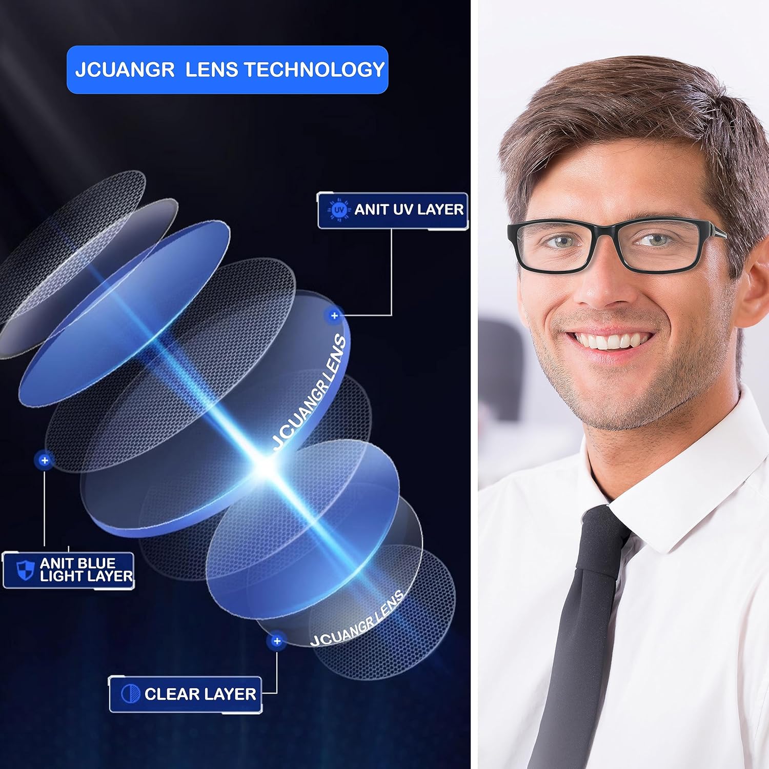 JCUANGR Photochromic Reading Glasses for Men,Wide Transition Sun Sport Readers,Large Stylish Blue Light Computer Eyeglasses