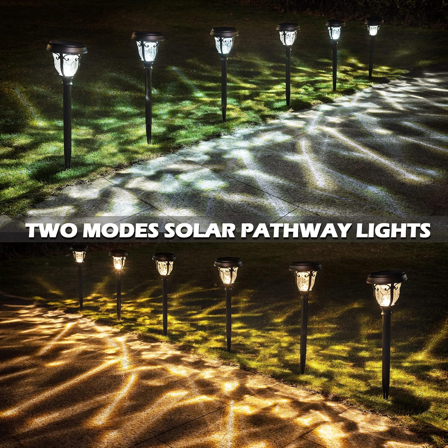 LeiDrail Luces solares para exteriores, impermeables, alimentadas por energía solar, luces de camino de jardín con 2 modos, iluminación de paisaje