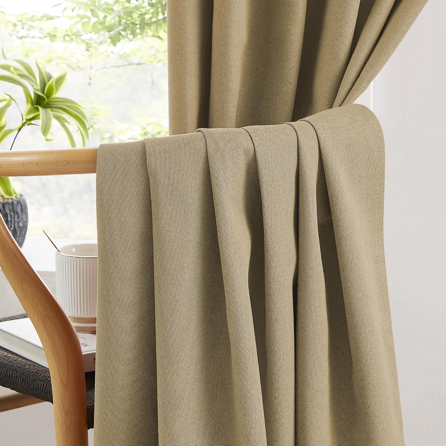 Cortinas de arpillera de color rústico para sala de estar de 84 pulgadas de largo, cortinas opacas con textura de lino natural, decoración