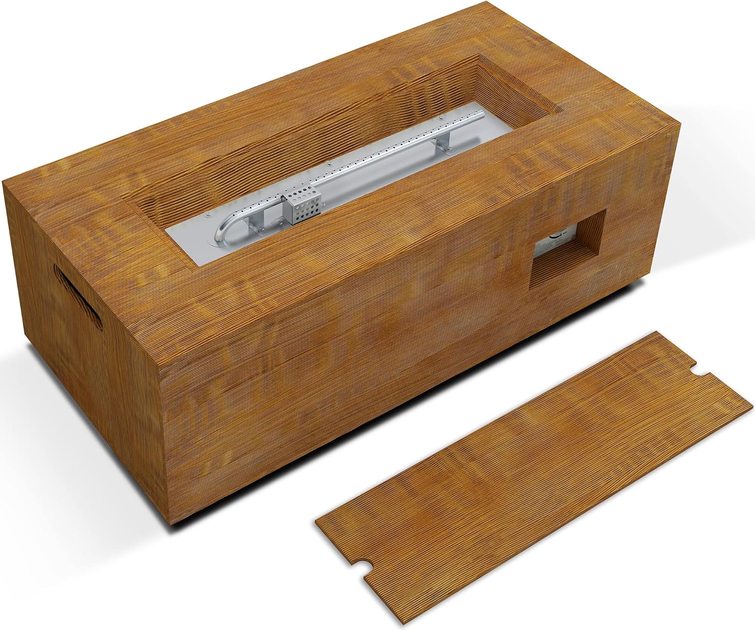 Kante Mesa rectangular de hormigón de 42 pulgadas, 50000 BTU para fogatas de propano para exteriores, hoguera sin moho y fogatas al aire libre,