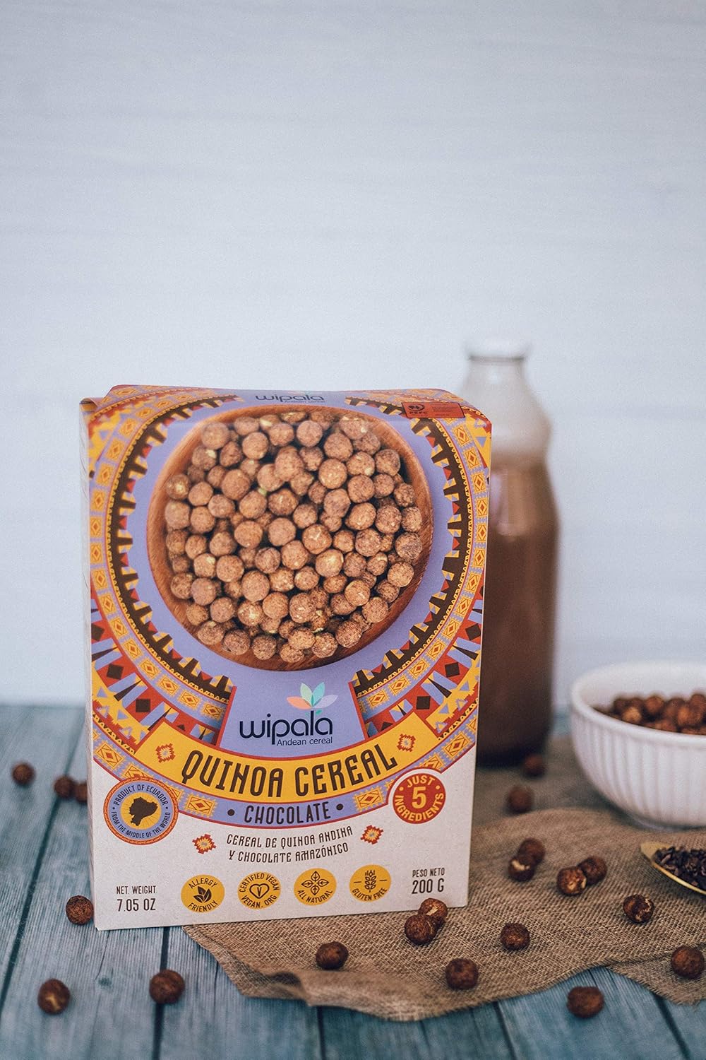 Wipala, Quinoa Cereal with Chocolate & Panela, 7 oz bag – Organic, Vegan, Gluten Free, Non GMO, Healthy Cereal I Plant Based Protein