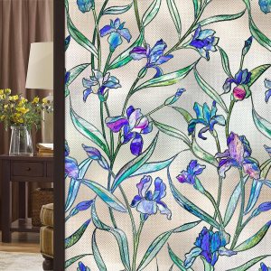 Coavas Película de privacidad para ventana, 3D, diseño floral, violeta, vitral, se adhiere a la estática, calcomanías esmeriladas para baño, Coavas Película de privacidad para ventana, 3D, diseño floral, violeta, vitral, se adhiere a la estática, calcomanías esmeriladas para baño,