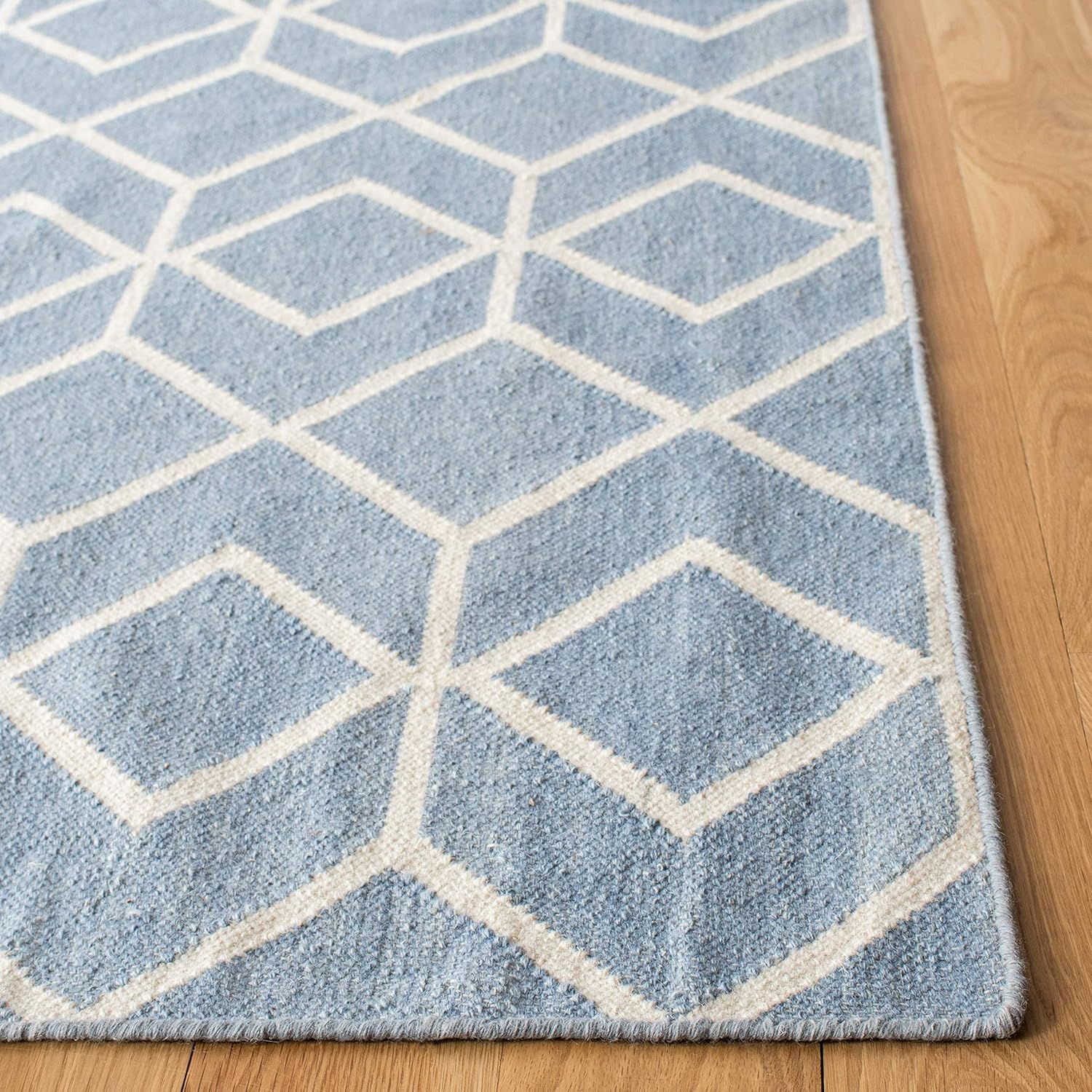 SAFAVIEH Dhurries Collection DHU560A – Alfombra de lana de primera calidad hecha a mano de 6 x 9 pies, color azulmarfil